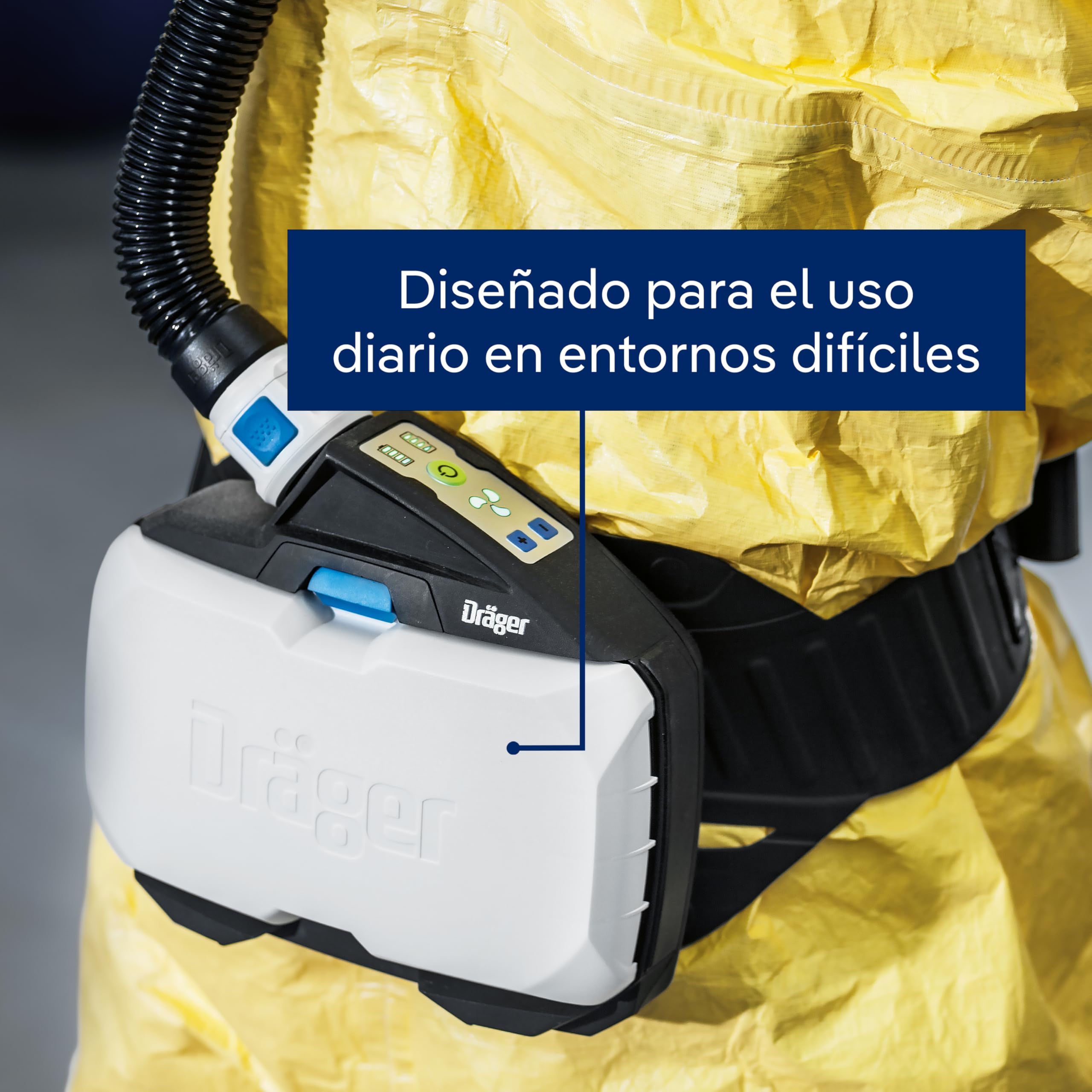 Dräger X-plore 8500 PAPR, aparato respiratorio, aprobado por NIOSH, IP 65, capó corto L/XL, batería de iones de litio, manguera flexible