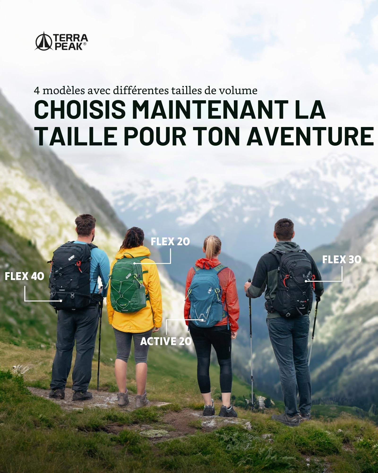 Terra Peak® Sac à dos de randonnée 20L (FLEX 20) petit vert olive femme et homme - Sac a dos de trekking, chasse et voyage (respirant, imperméable) - Sac alpinisme, escalade et de jour (ergonomique)