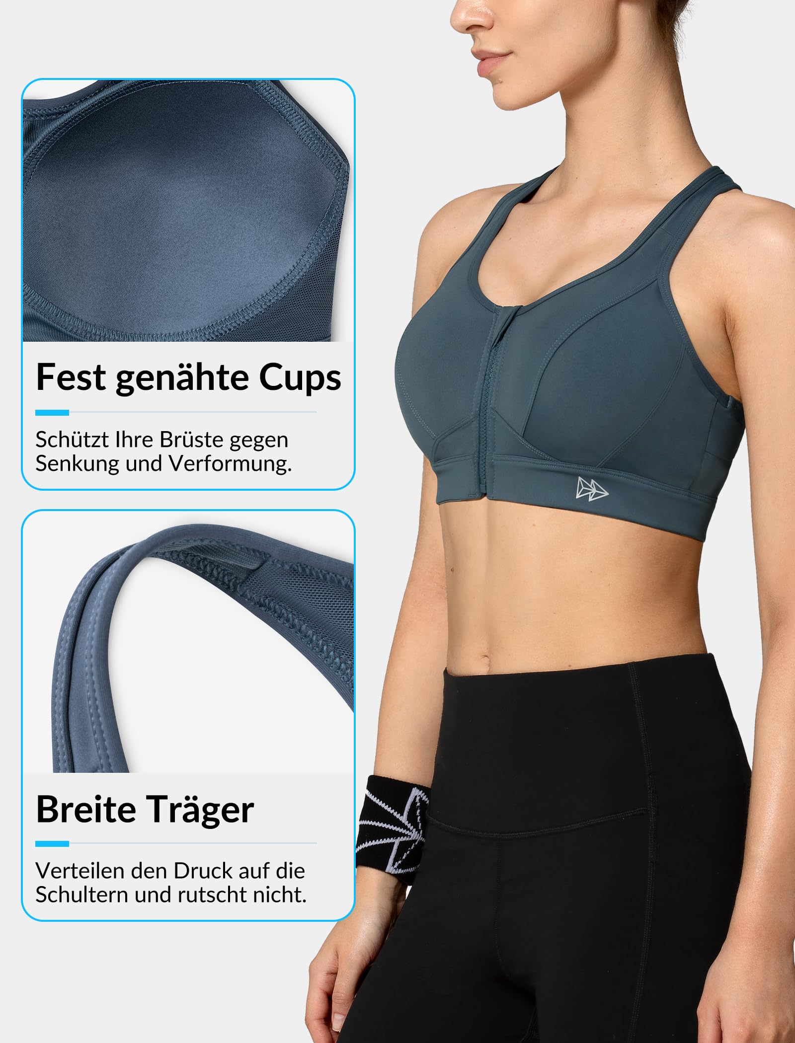 Yvette Donna Reggiseno Sportivo Cerniera Frontale Forte Sostegno Imbottite Senza Ferretto Mesh per Ginnastica Corsa Jogging Yoga