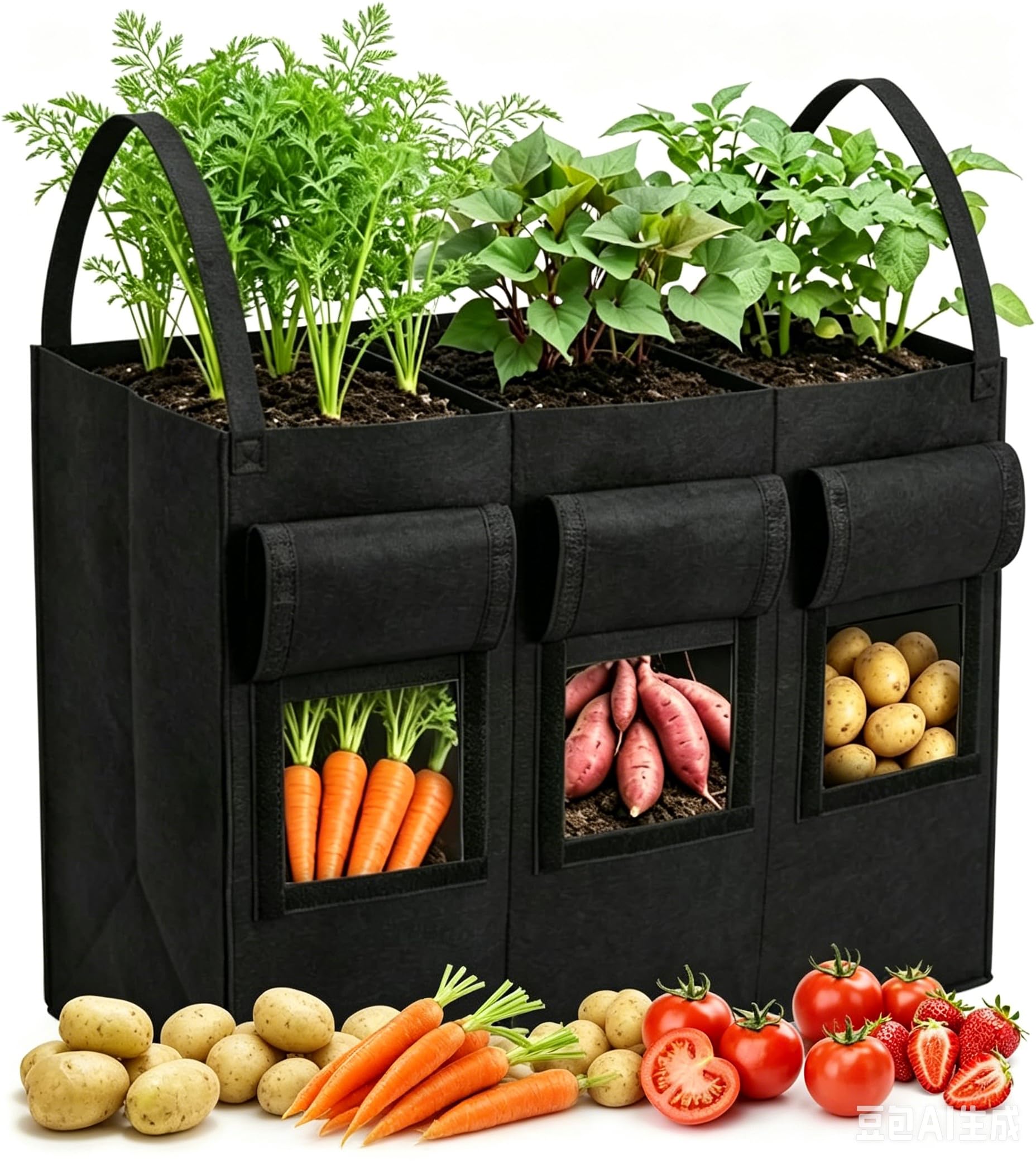 Clyfanesy 24 Gallon Potato Grow Bag,3-Compartment Vegetable Grow Plant Bags