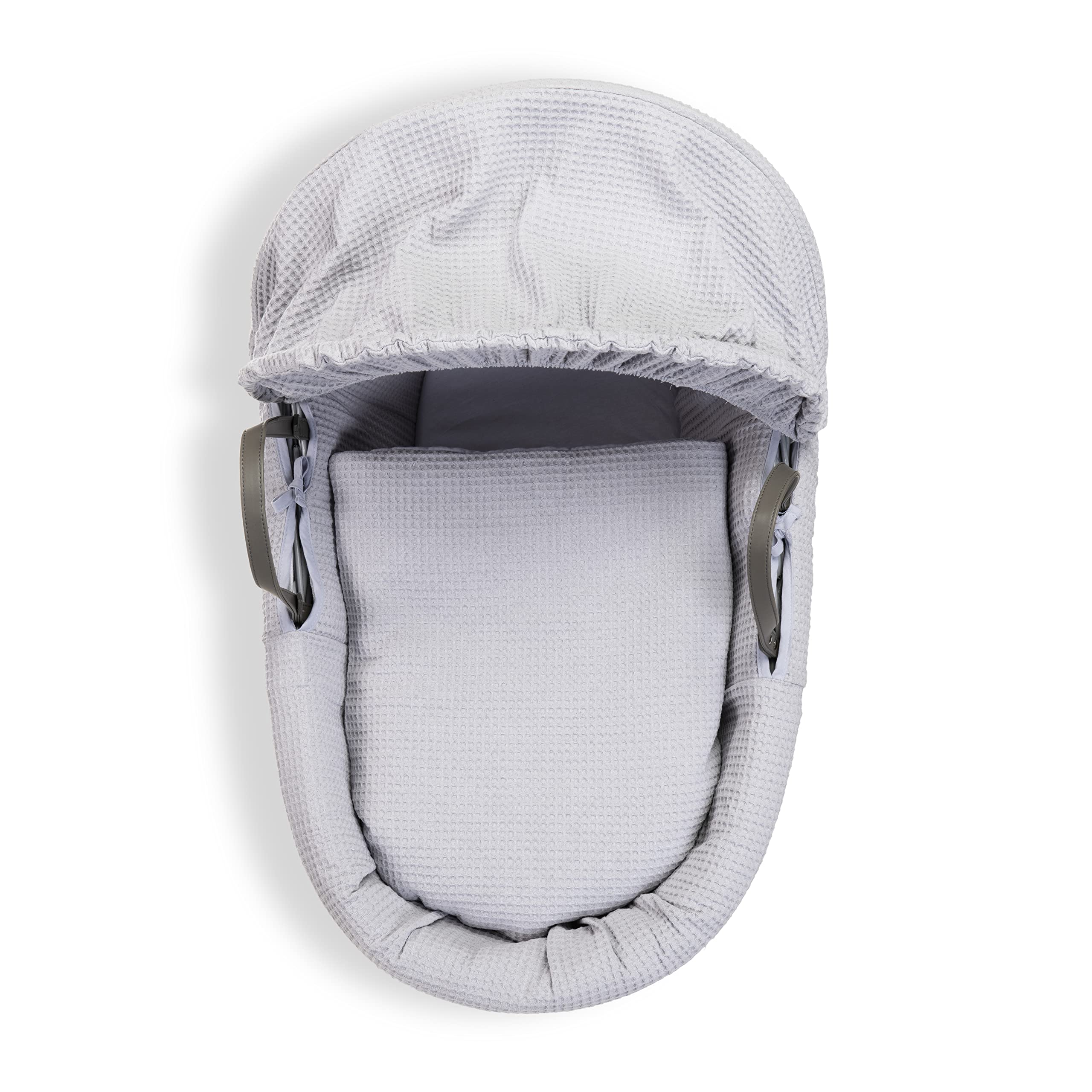 Clair de Lune Culla in vimini grigio a nido d'ape con supporto a dondolo grigio deluxe, 68 x 30 cm, grigio