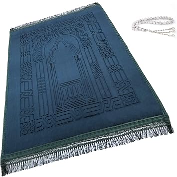 حصيرة الصلاة حصيرة مسلم سميكة إسلامية كبيرة مبطنة سجادة للأطفال الرجال النساء مع الإسلام حبات الصلاة لعيد السفر رمضان الفاخرة الناعمة مثالية للركبتين والجبهة الخضراء