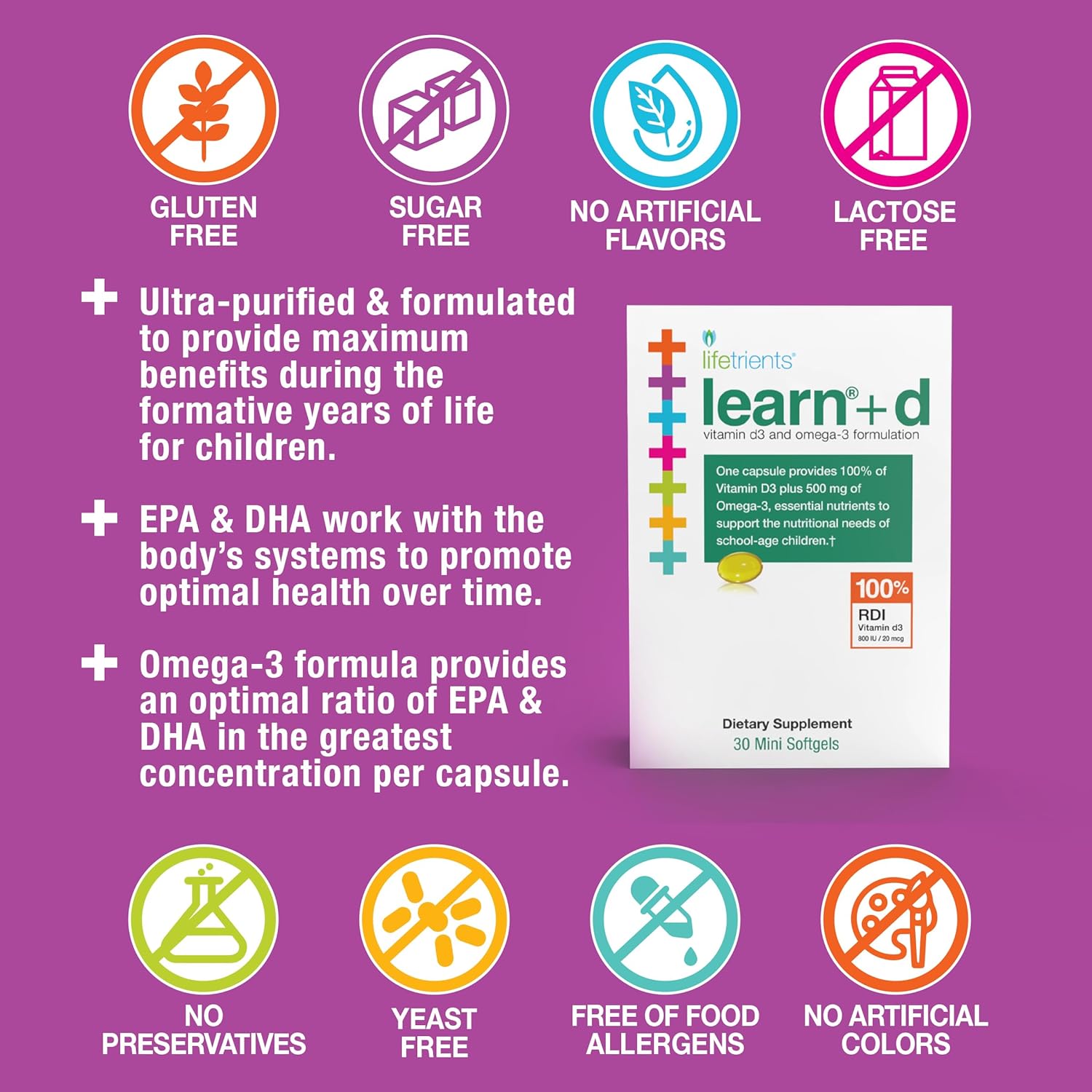 Lifetrients Learn+D - Vitamin D3, Omega 3 Formulation - 30 Mini Softgels
