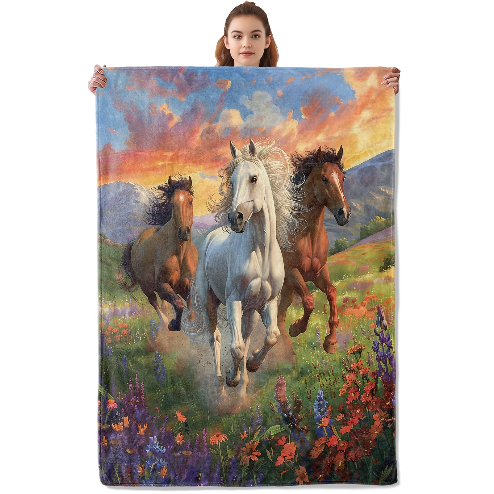 Kibue Majestic Horse Blanket - Soft & Lightweight Cozy Flannel Throw Blanket - Plush Warm Blankets for Travel, Sofa, Bedroom, Office, Home Decor -