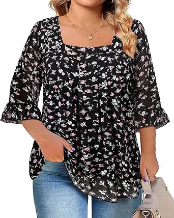 Siddhe Plus Size V-Neck Tunic Top – 3/4 Sleeve Blouse For Women In Pink, 5XL – Spring 2024 Style