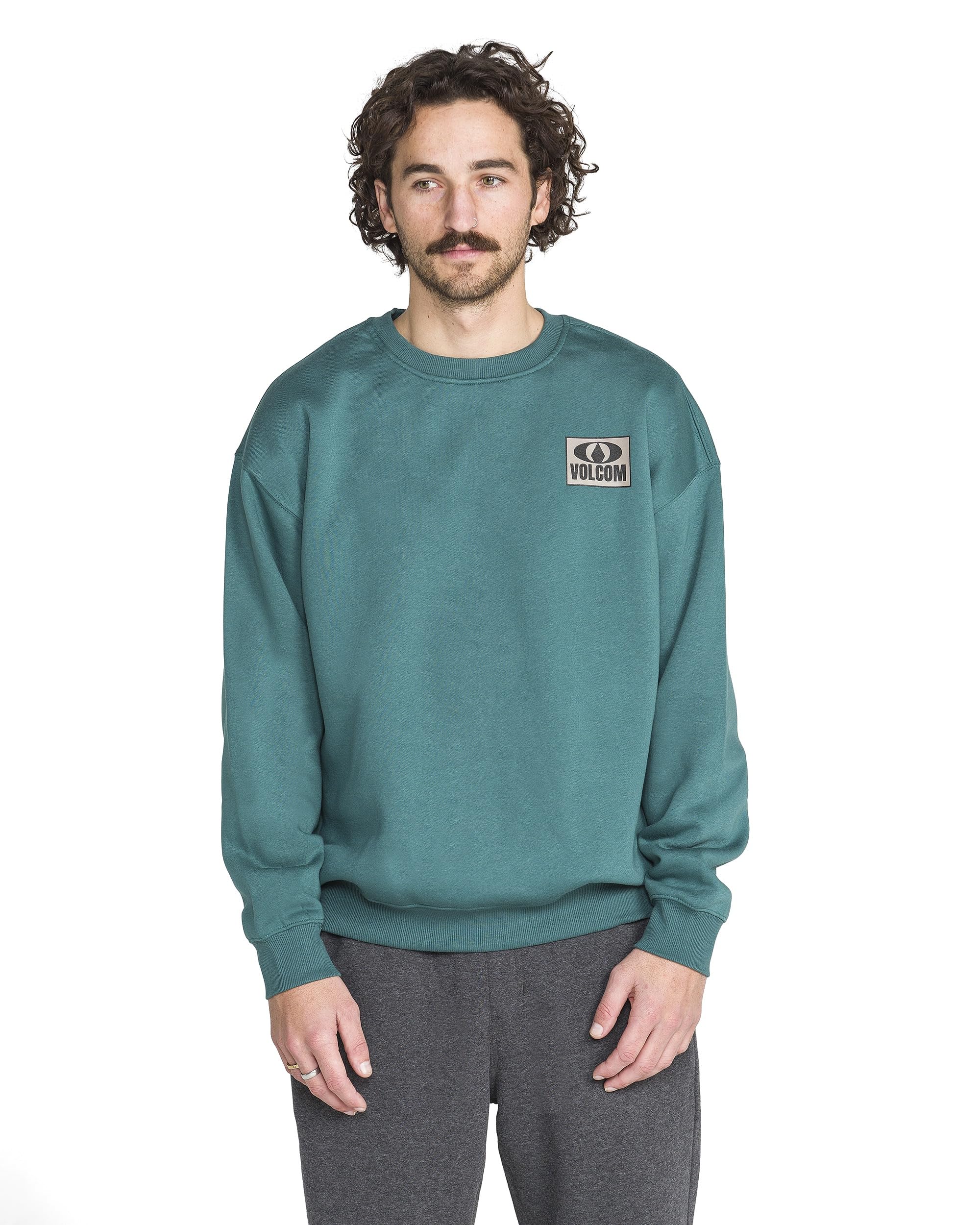 Volcom mens Roundabout Crew Fleece Sweatshirt – Soft Midweight Pullover Ribbed Cuffs, Ranger Green, M
