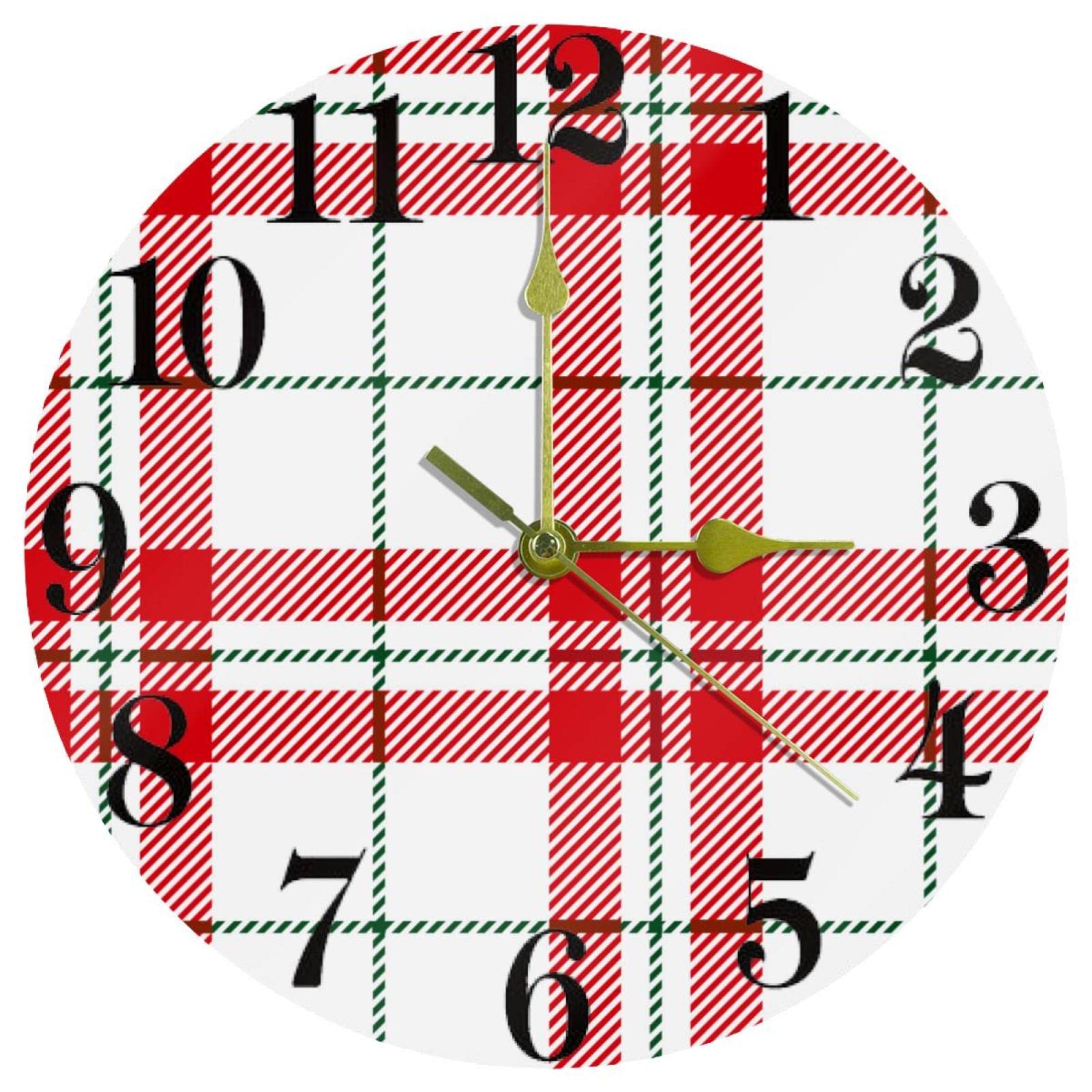 Horloge murale silencieuse à quartz avec motif tartan