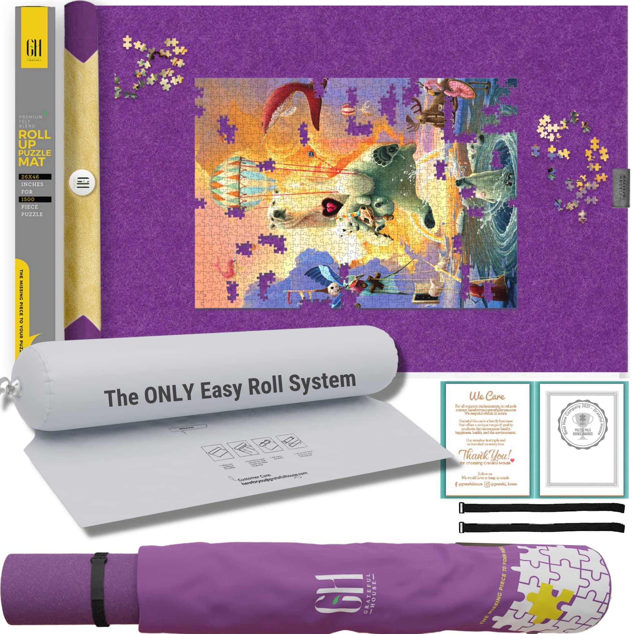 Premium Puzzle Mat for jigsaw puzzles. Beautiful Purple Higher Quality felt lays flat with no creases for your enjoyment. This Jigsaw Puzzle Mat roll up storage will fit 500 1000 1500 piece jigsaws