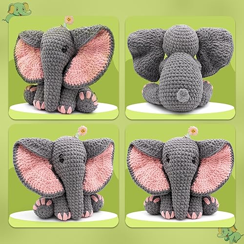 Miniatura 6 de CODGP Kit de ganchillo de 13 pulgadas, diseño de animales de ganchillo de elefante, kit de inicio de ganchillo para adultos y niños con juegos de