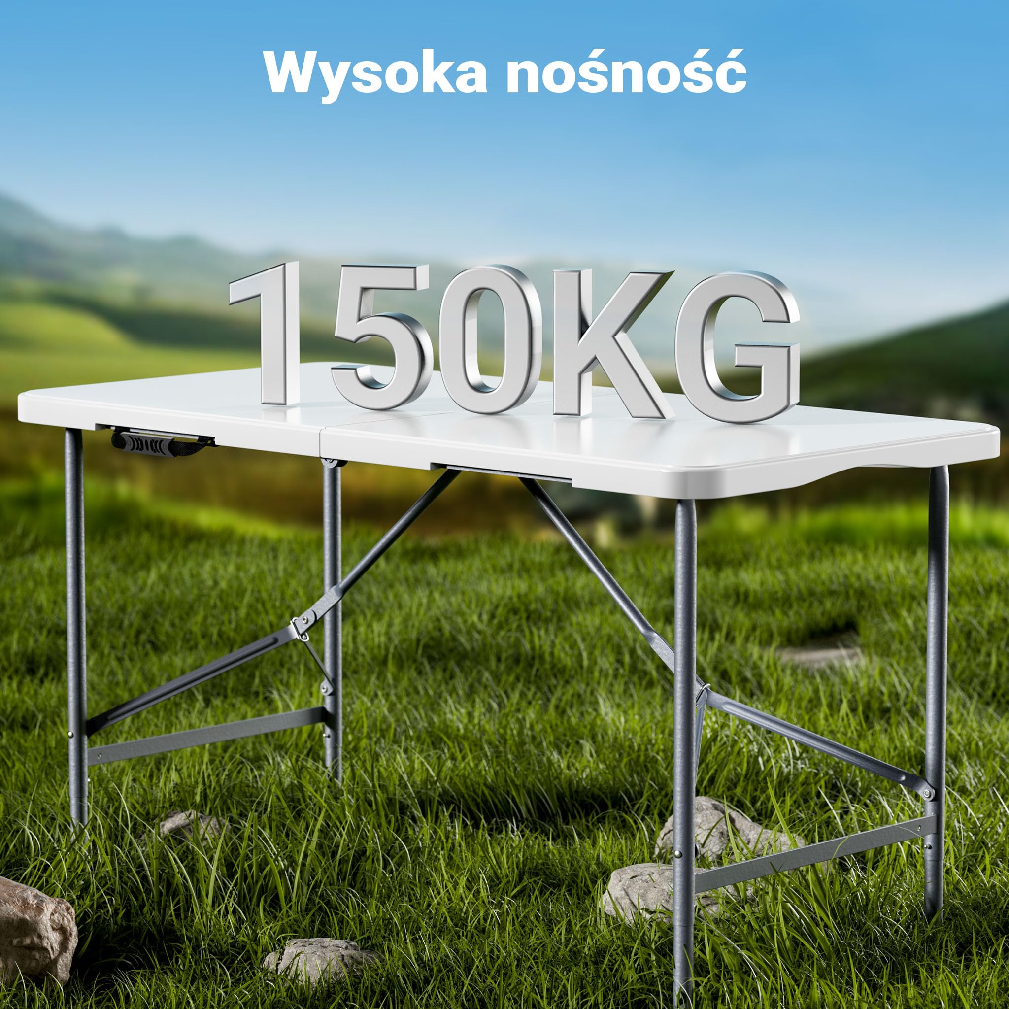 Wiltec Składany stół cateringowy, bankietowy, turystyczny 122x60x75 cm, stolik ogrodowy z uchwytem, stół kempingowy składany do ogrodu i na biwak