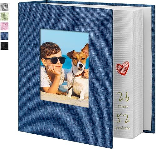Yopih Álbum de fotos de 4 x 6 pulgadas, 52 bolsillos, con cubierta de lino, álbumes de fotos para familia, boda, bebé, libro de fotos con capacidad