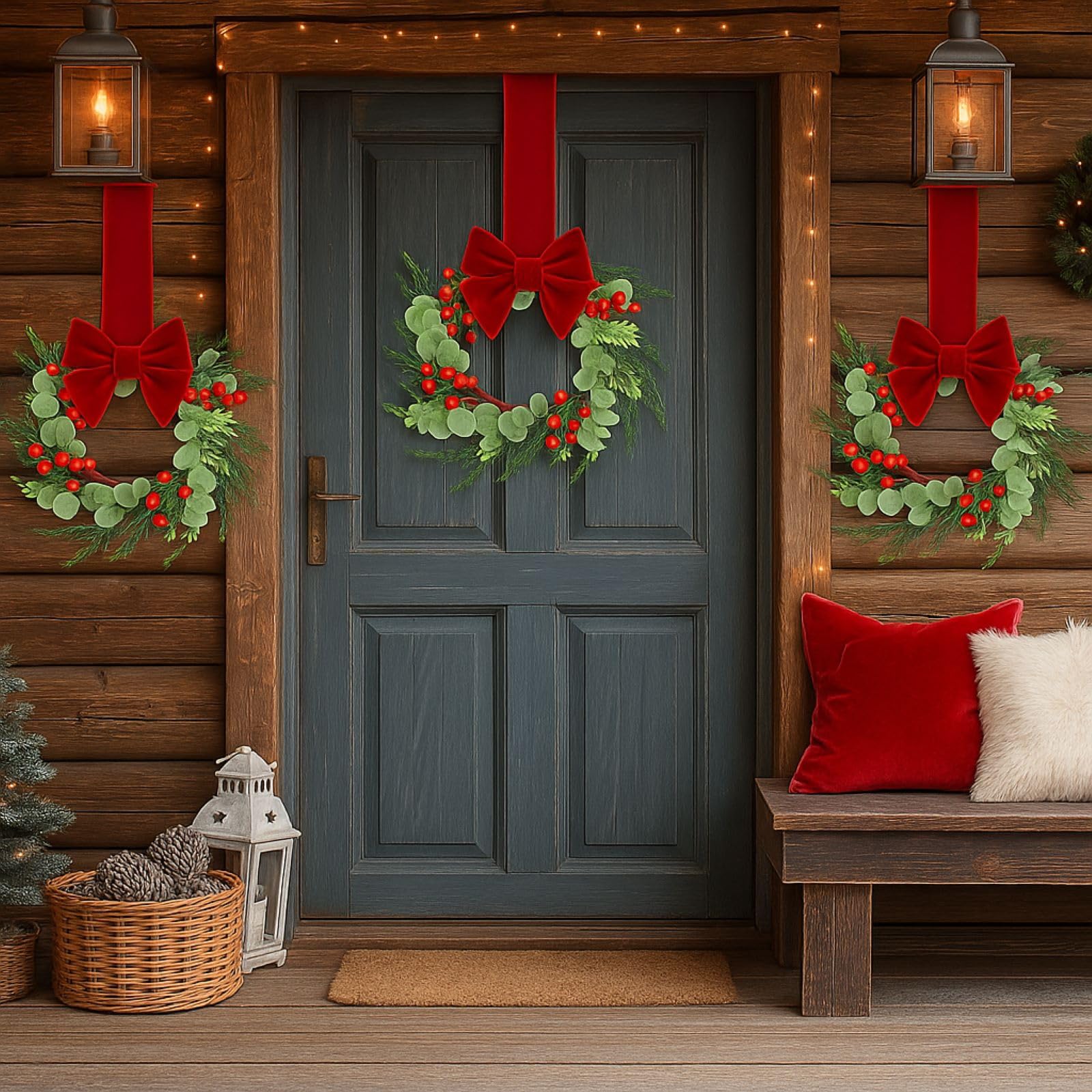 Lot de 8 anneaux de bougie de Noël artificiels baies rouges avec aiguilles de pin enneigées pour piliers rustiques pour décoration de table de mariage pour porte d'entrée