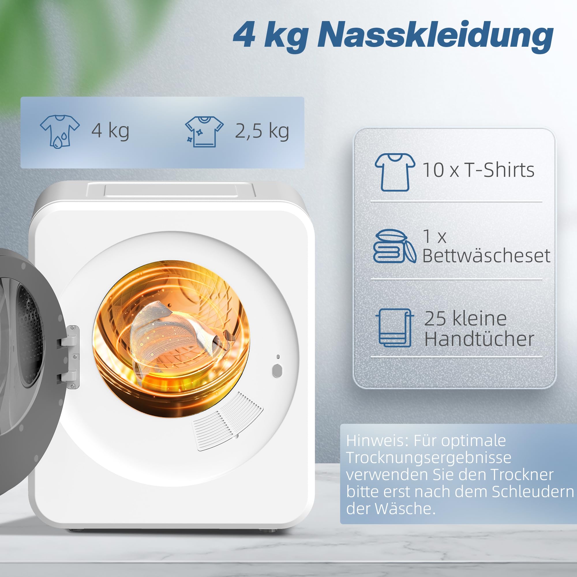 HOMCOM Mini Wäschetrockner mit einstellbarem Timer 800 W 4 kg bis zu 60℃, Freistehend, Stapelbar, Wandmontierbar Ablufttrockner mit Edelstahltrommel und Touch-Anzeige Trockner für Kleidung Weiß