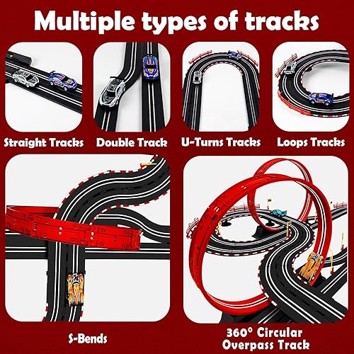 Miniatura 2 de Juego de pistas de carreras de autos eléctricos de 30 pies para edades de 8 a 10 a 143, pista de carreras dual con 4 autos de ranura, 2