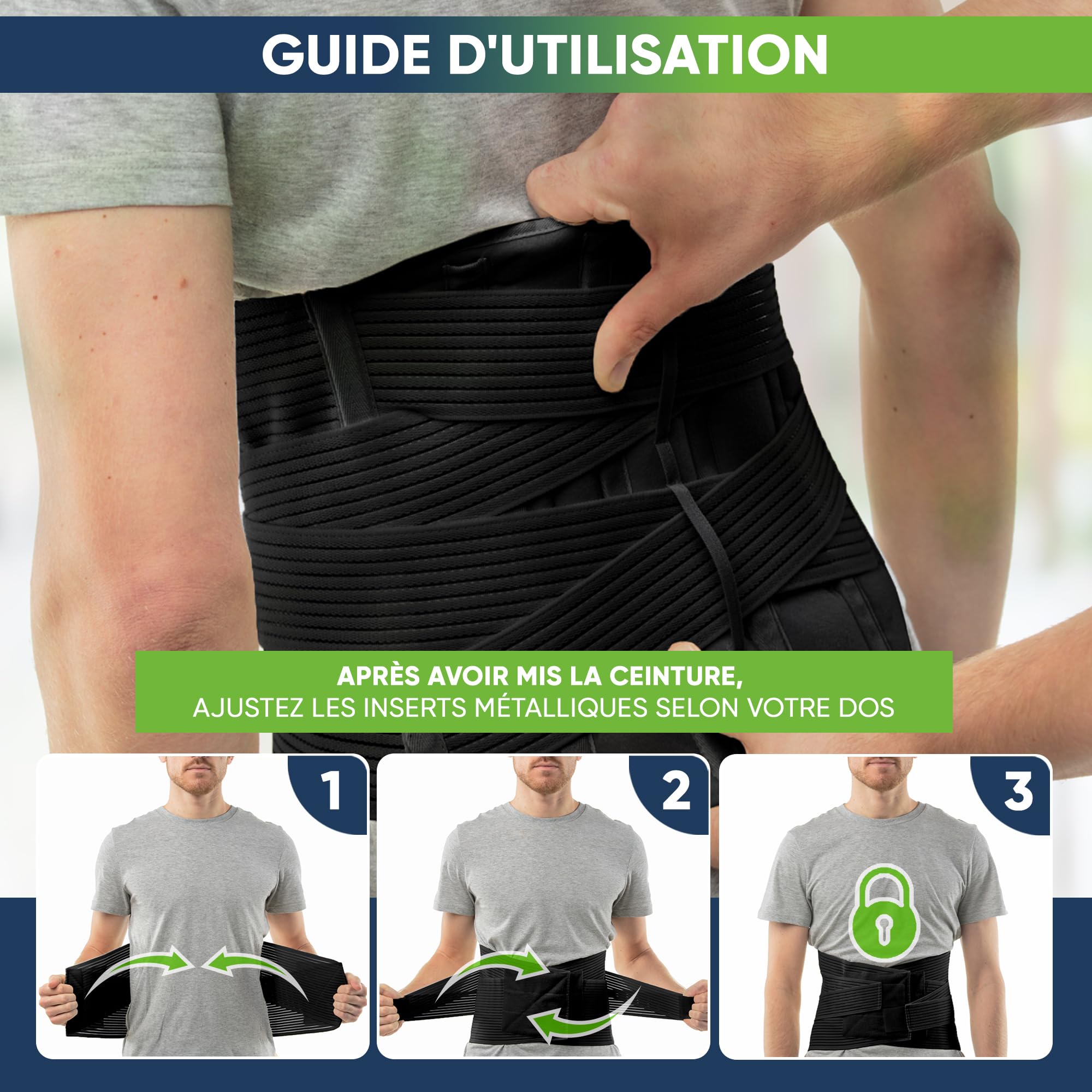Ceinture lombaire | Ceinture lombaire femme et homme | Ceinture pour le dos | Ceinture lombaire sciatique | Ceinture de maintien lombaire | orthopédique médical | soulager les maux | Taille 1 en Noir