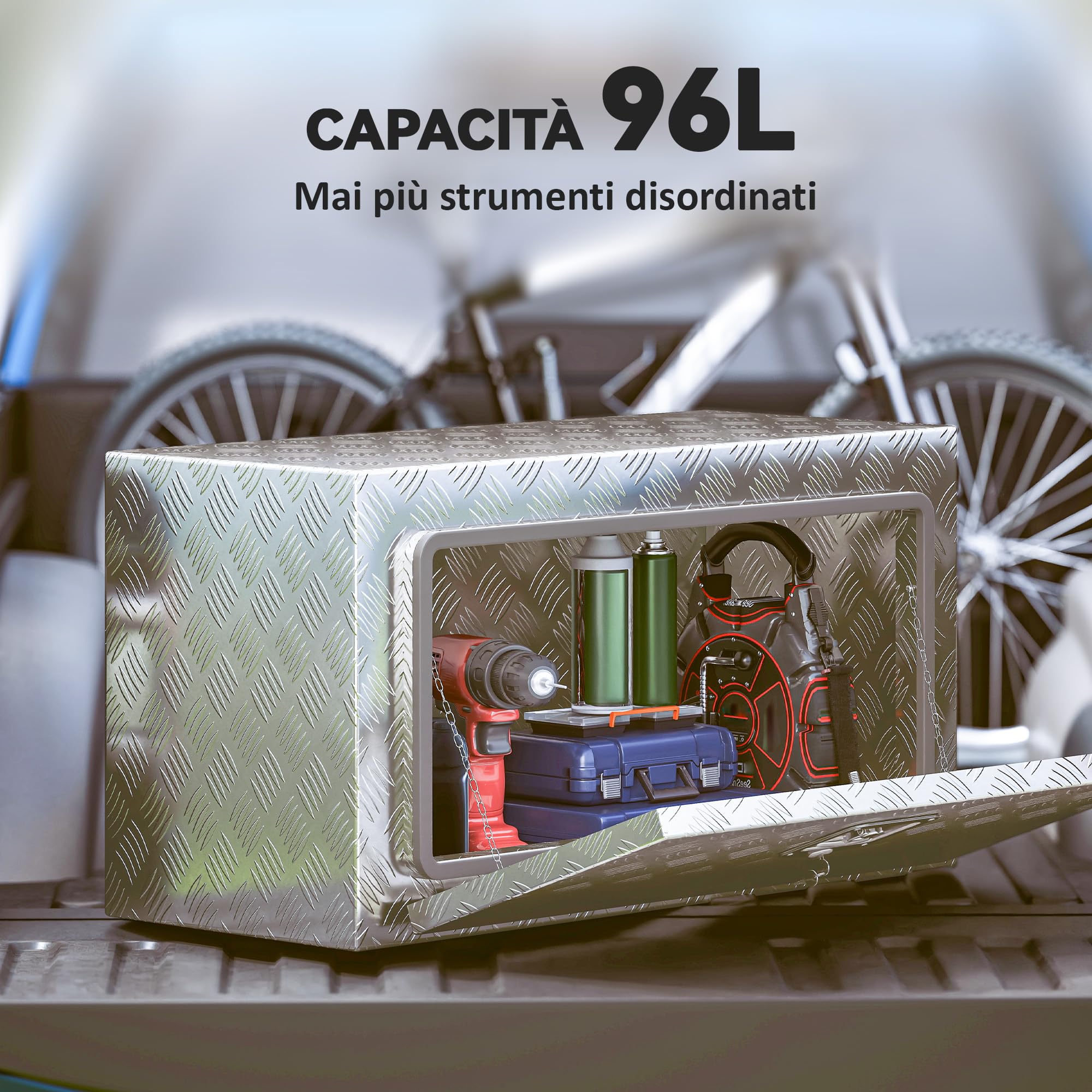 HOMCOM Cassetta degli Attrezzi in Alluminio con Serratura 2 Chiavi Argento | Box Portautensili 96L, Resistente Impermeabile, Scatola Portaoggetti, per Pick-Up Camper Rimorchi