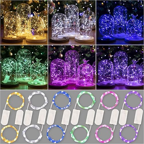 Miniatura 14 de HXWEIYE Paquete de 6 Luces de Hadas Blancas a Batería con Control Remoto y Temporizador, 7 pies 20 LED Luces de Cadena Mini Luces para Frascos