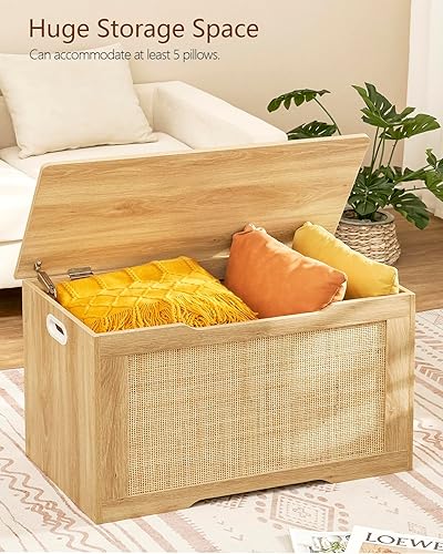 Vista 13 de usikey Cofre de almacenamiento de 39.4 pulgadas, baúl de juguetes, caja de juguetes con bisagras de seguridad, banco de almacenamiento superior Negro