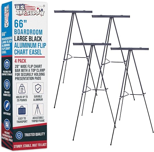 US Art Supply Boardroom 66 Tall Large Jumbo Black Aluminum Flipchart Display & Presentation Easel (4-Easels)