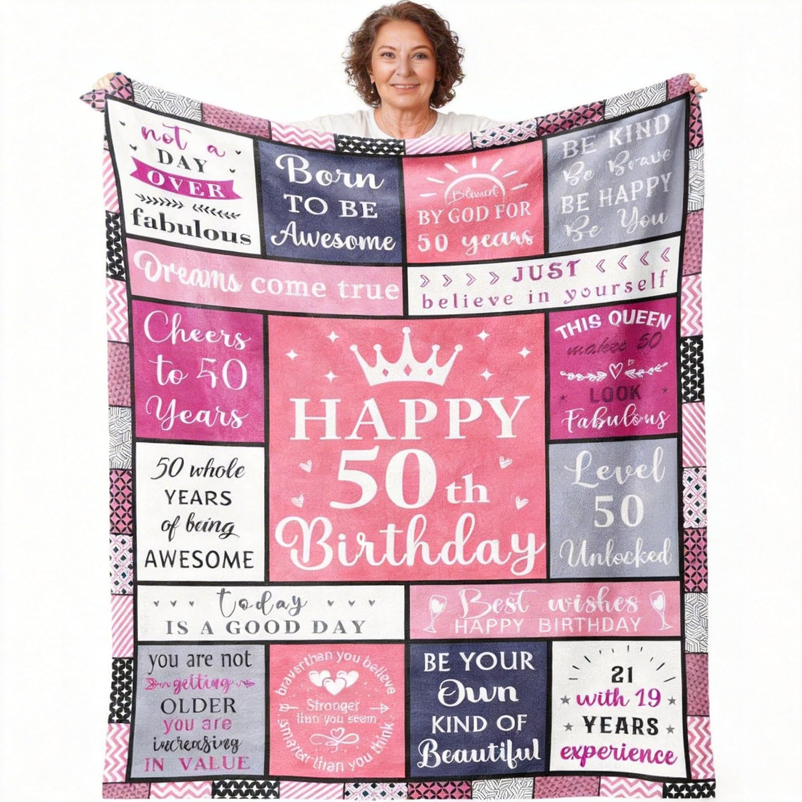 50th Birthday Gifts Women, 130x150cm Throw Blanket, 50 Year Old Present for Her, 1976 Birthday Gift, Happy 50th Birthday Gift, Blankets Gifts for Ladies, Mom, Grandma, Wife, Sister, Friends