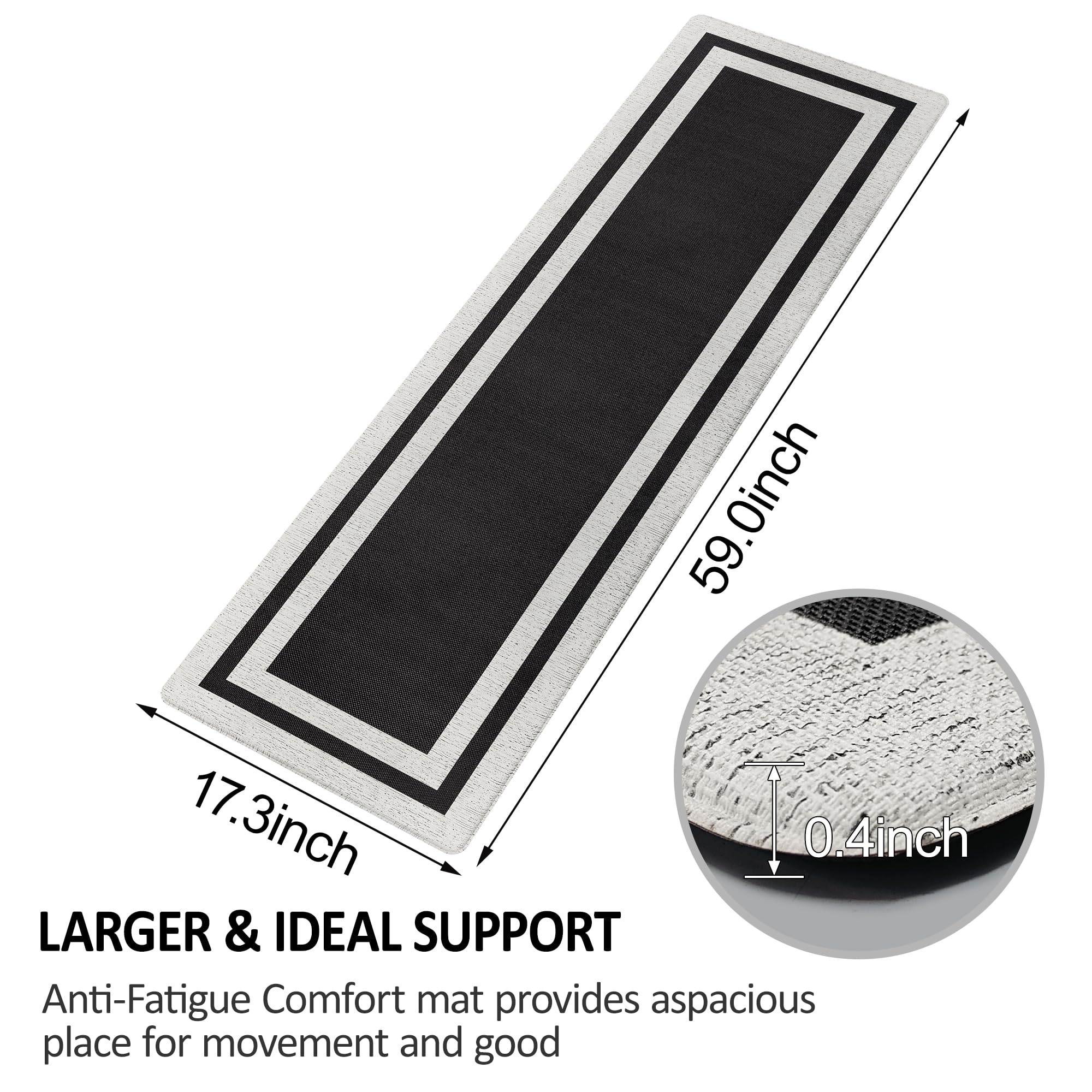 Tapetes de cocina antifatiga acolchados de espuma viscoelástica, alfombras de cocina antideslizantes cómodas de pie para oficina, hogar, lavandería, impermeables y ergonómicos (17.3 x 59