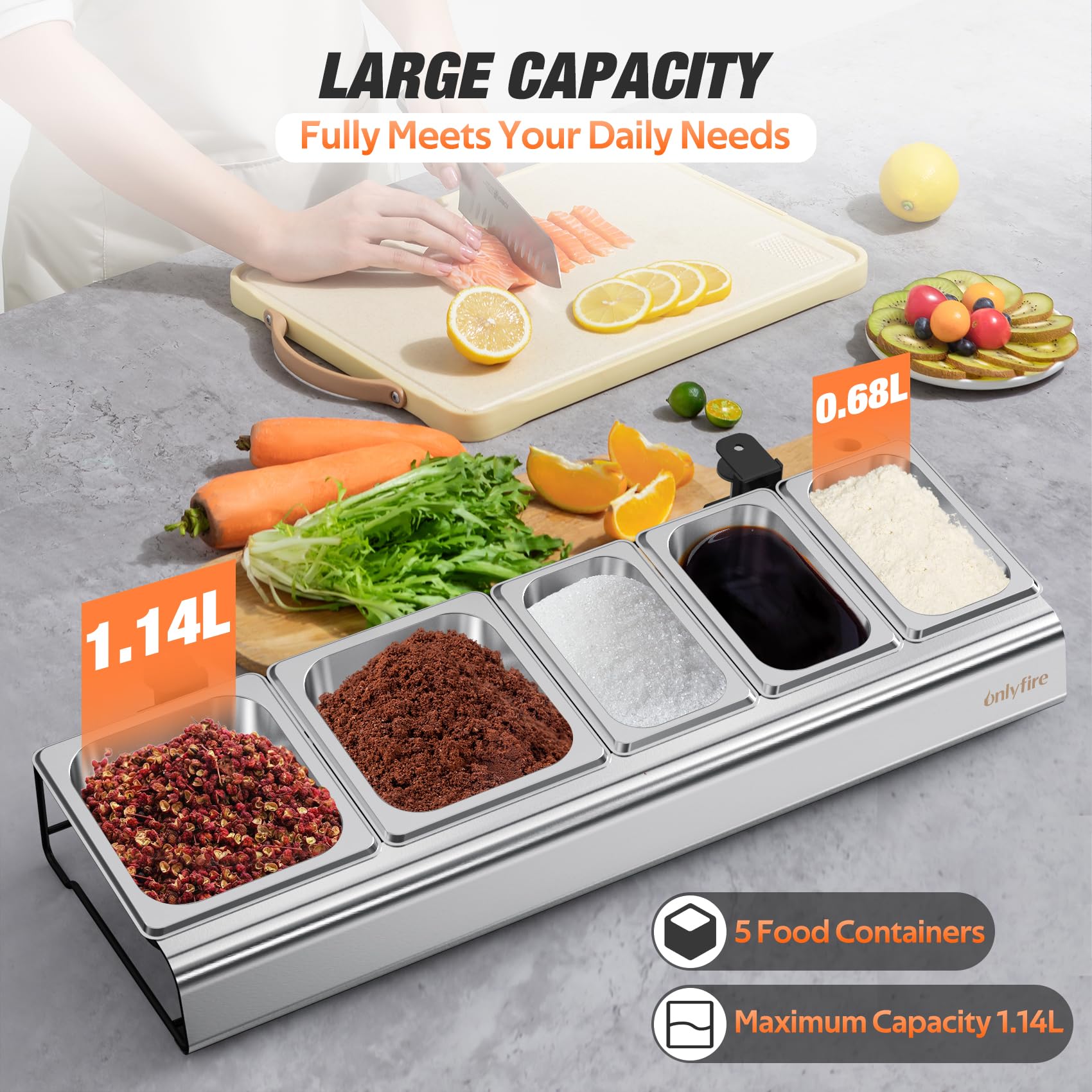 Onlyfire Pizza Ingrediëntenhouder, Roestvrij Stalen Container met Deksel, Pizza Toppingstation, Bijgerechtenhouder voor Grill en Keuken, Pizza Accessoires, Professioneel Pizzabezettingsstation