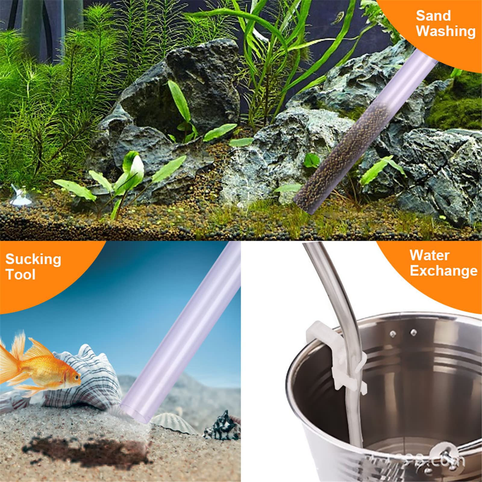 Kit de Limpiador de Grava para acuarios, Limpiador de Tanques de Peces acilita el Cambio de Agua sin Quitar Peces y Plantas, Bomba de sifón de vacío de liberación rápida