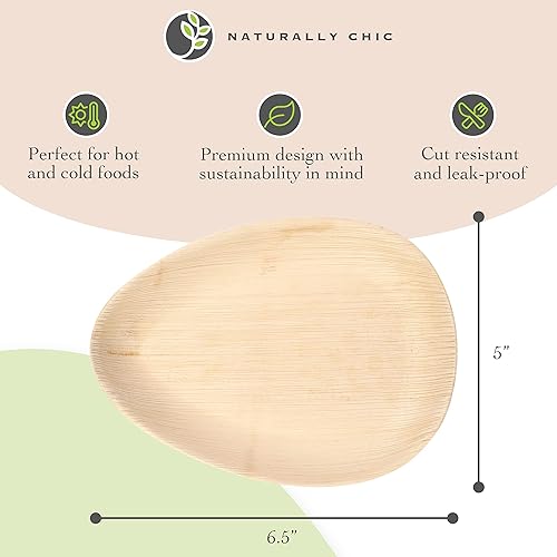 Miniatura 3 de Platos pequeños de hoja de palmera, ovalados de 6.5 pulgadas, pequeños platos similares al bambú, ecológicos, desechables, compostables y