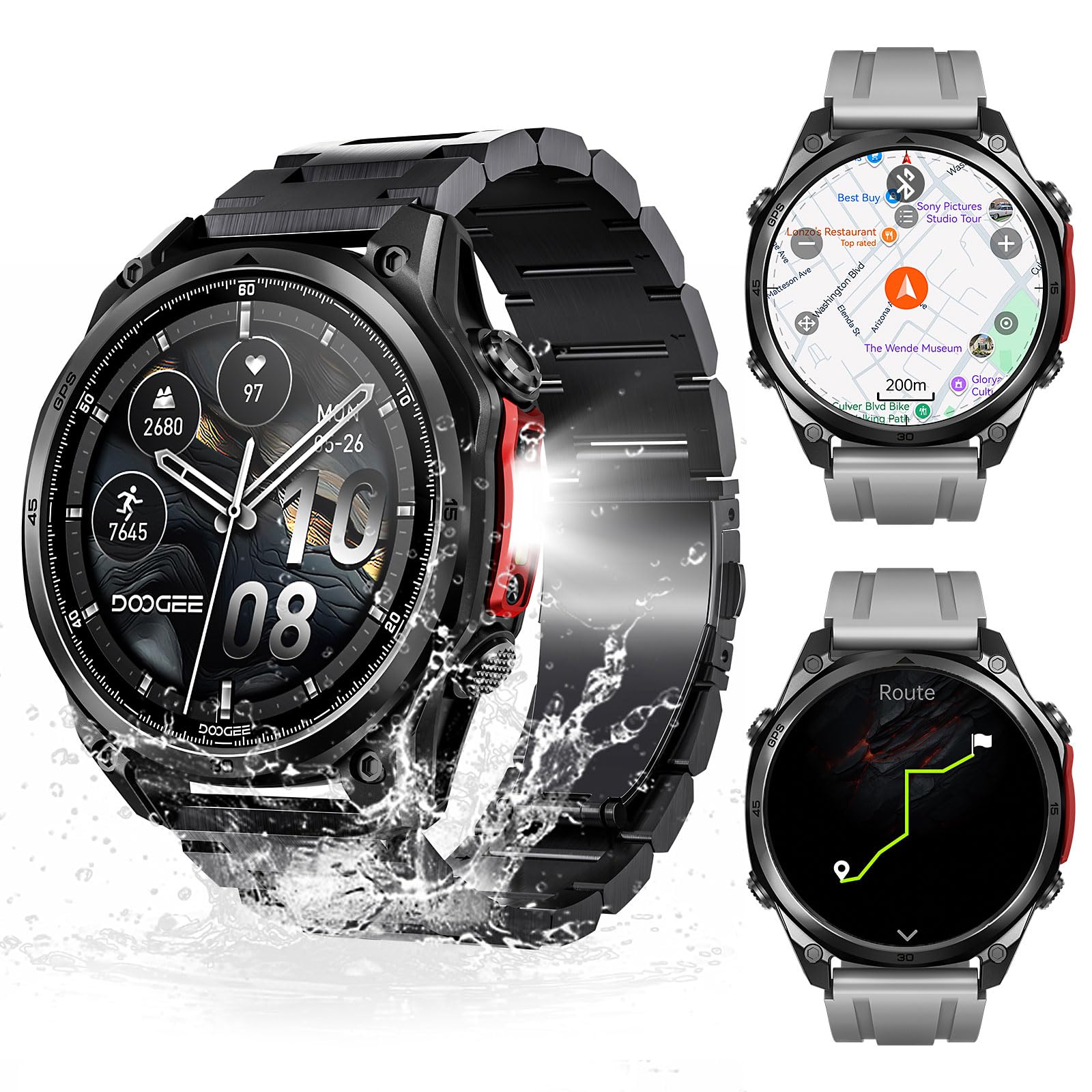 DOOGEE Anywise W1 Pro Mens Smart Watch, 5ATM Dual-Band GPS Offline Maps,1.43'' Fitness Smartwatches for Android Phone/iPhone Compatible,170+ Sports Modes, Answer/Make Calls/12 Days Battery/2