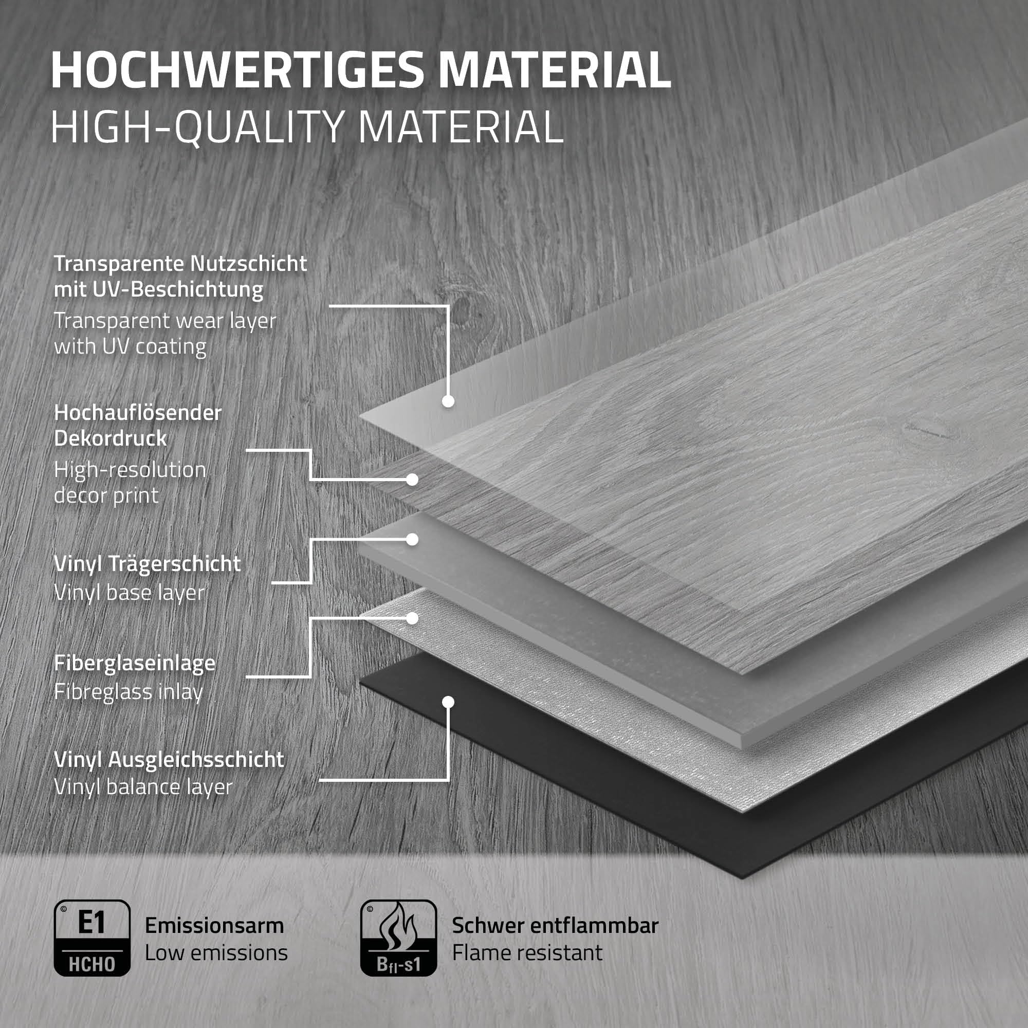 ML-Design Suelo de Vinilo PVC Instalación Sistema de Click Lamas Vinílicas de Aspecto Madera Gris Windswell Hickory 122cmx18cmx4,2mm, Grosor 4,2mm, 3,08m²/14 Planchas Antideslizantes e Impermeables