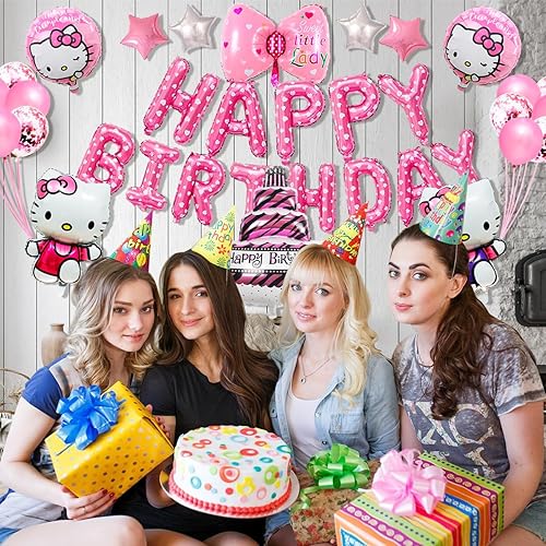 Miniatura 7 de Juego de 35 globos Kawaii de feliz cumpleaños, bonitos globos de aluminio de anime, decoraciones de fiesta, suministros de fiesta de cumpleaños con