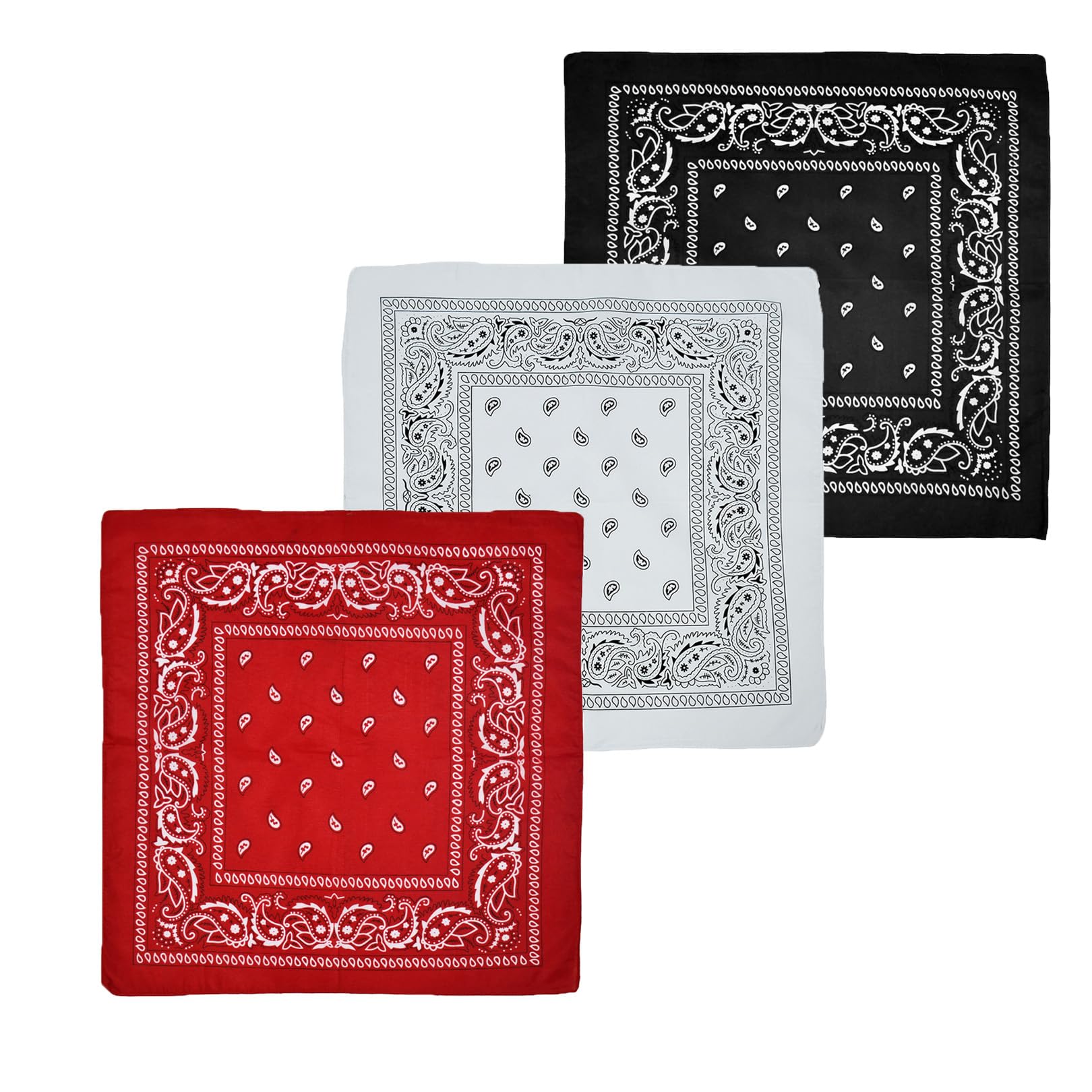 3-Piece Multifunctional Bandana Set - Unisex Paisley Print Head Scarves & Hair Bandanas for Men (Black, Red, White)
