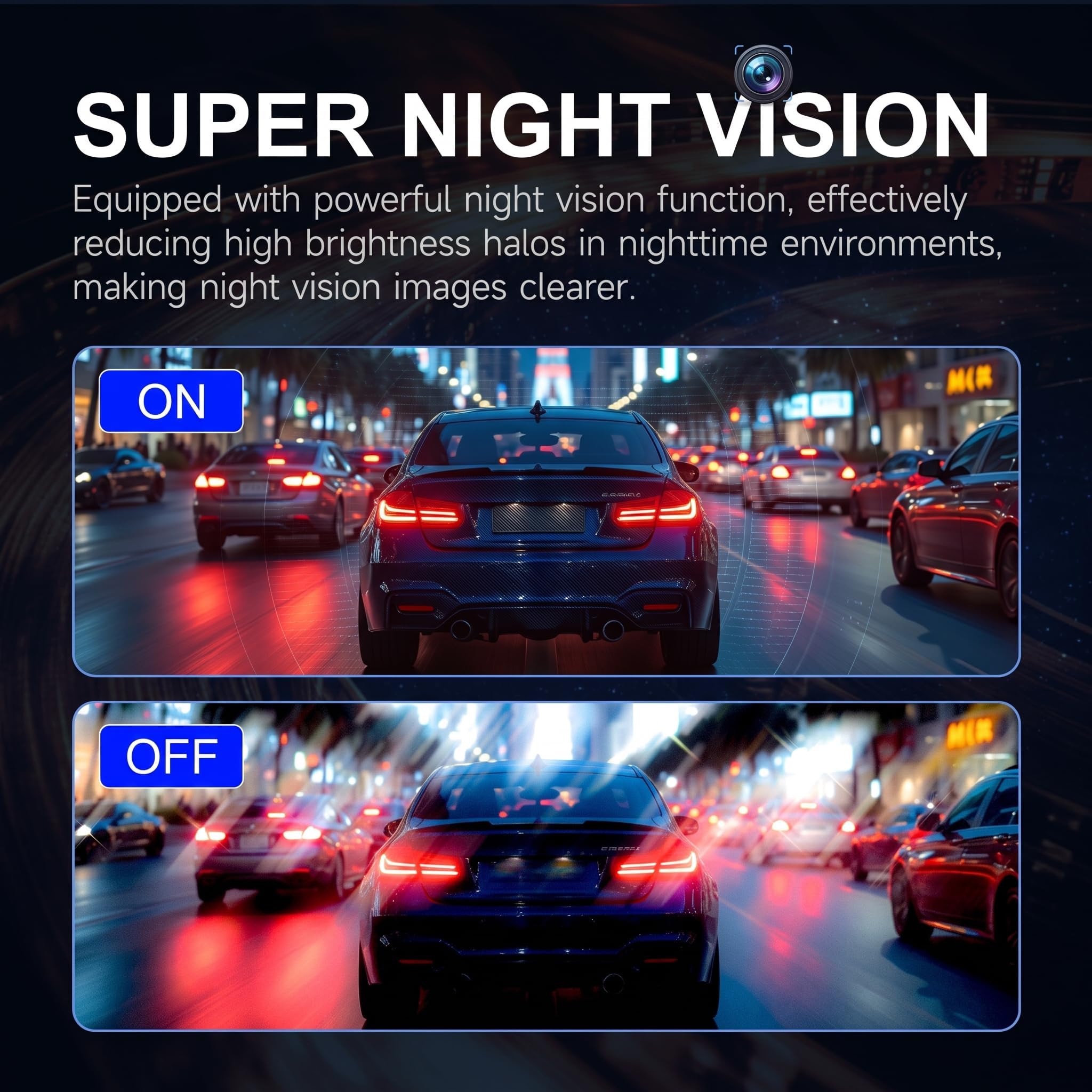 Dashcam per auto, anteriore e posteriore, 4K 2160P + 1080P, WiFi, con