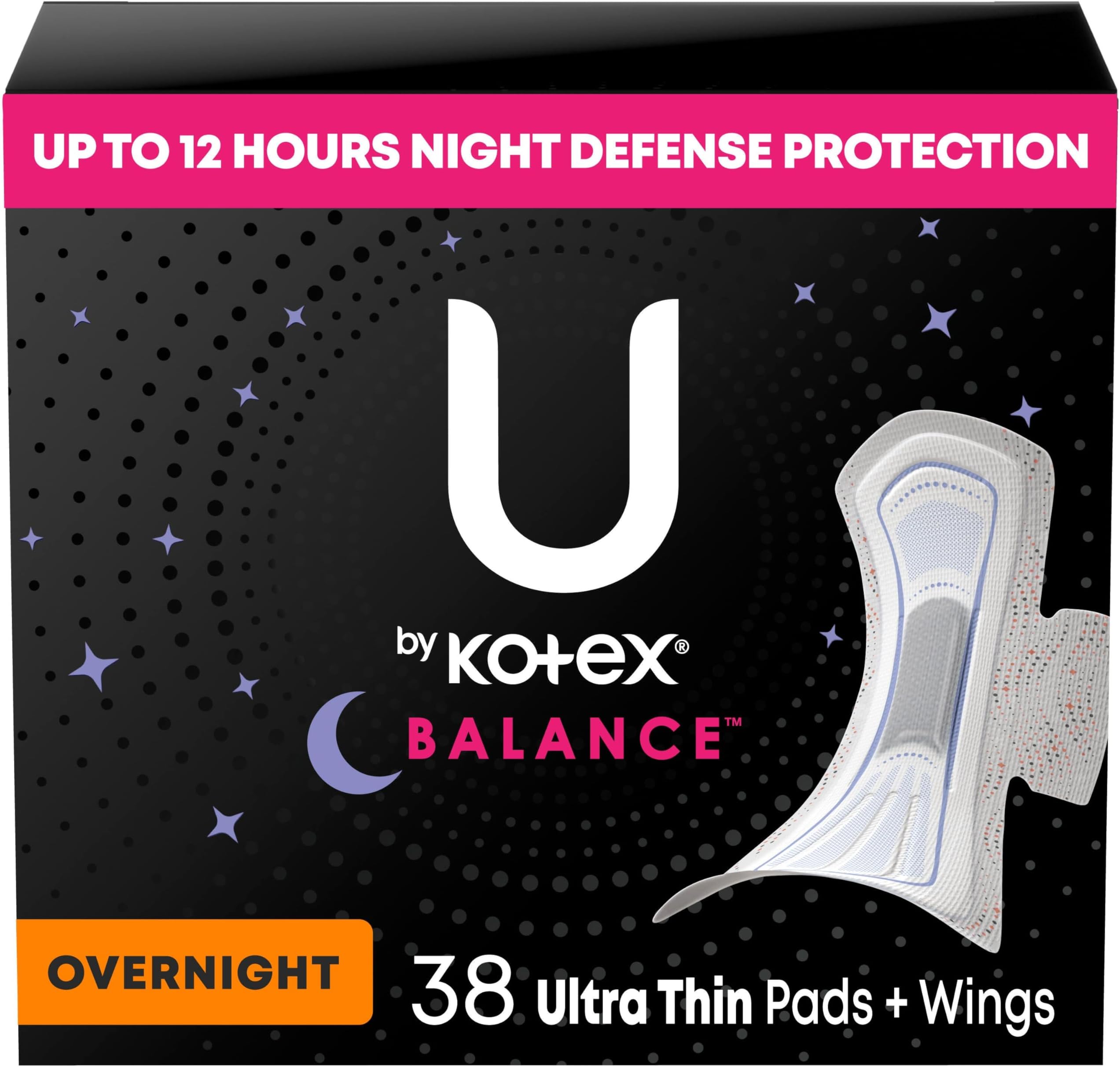 Balance Ultra Thin Pads with Wings, Overnight Absorbency, 38 Count
