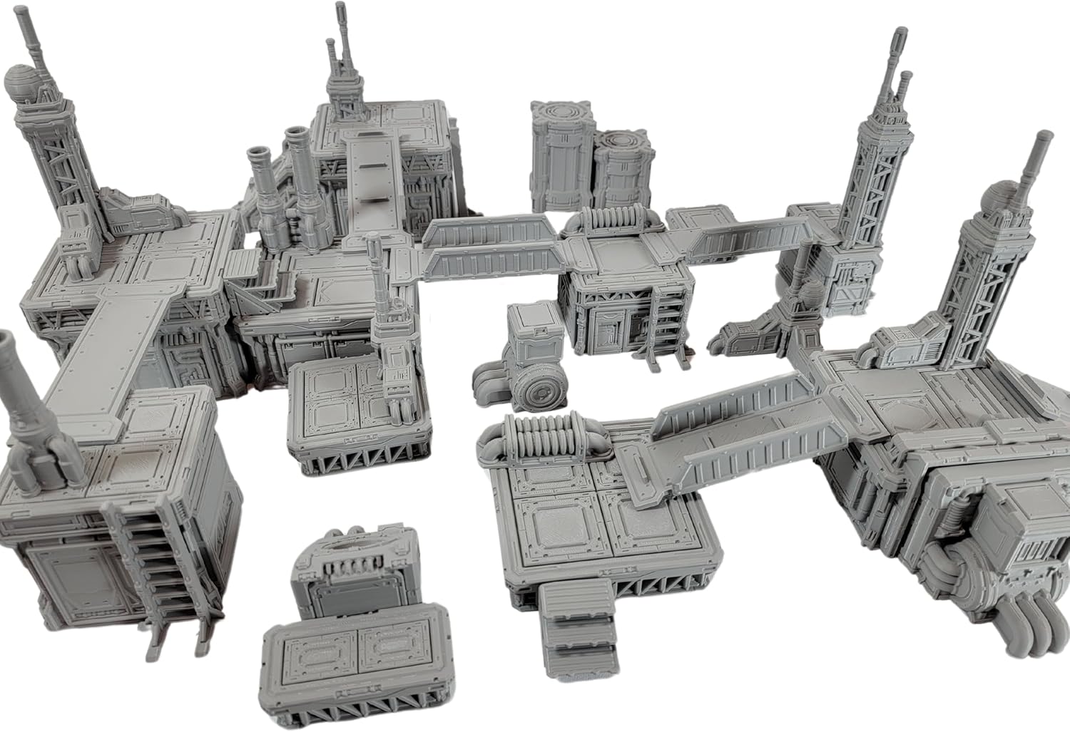 Industrial Terrain Set fits 40k and Kill Team. Wargaming Tabletop Scatter Terrain & Modular Scenery for 28mm and 32mm Games. Towers, Walkways, Ladders, Stairs, Antennas, Pipes