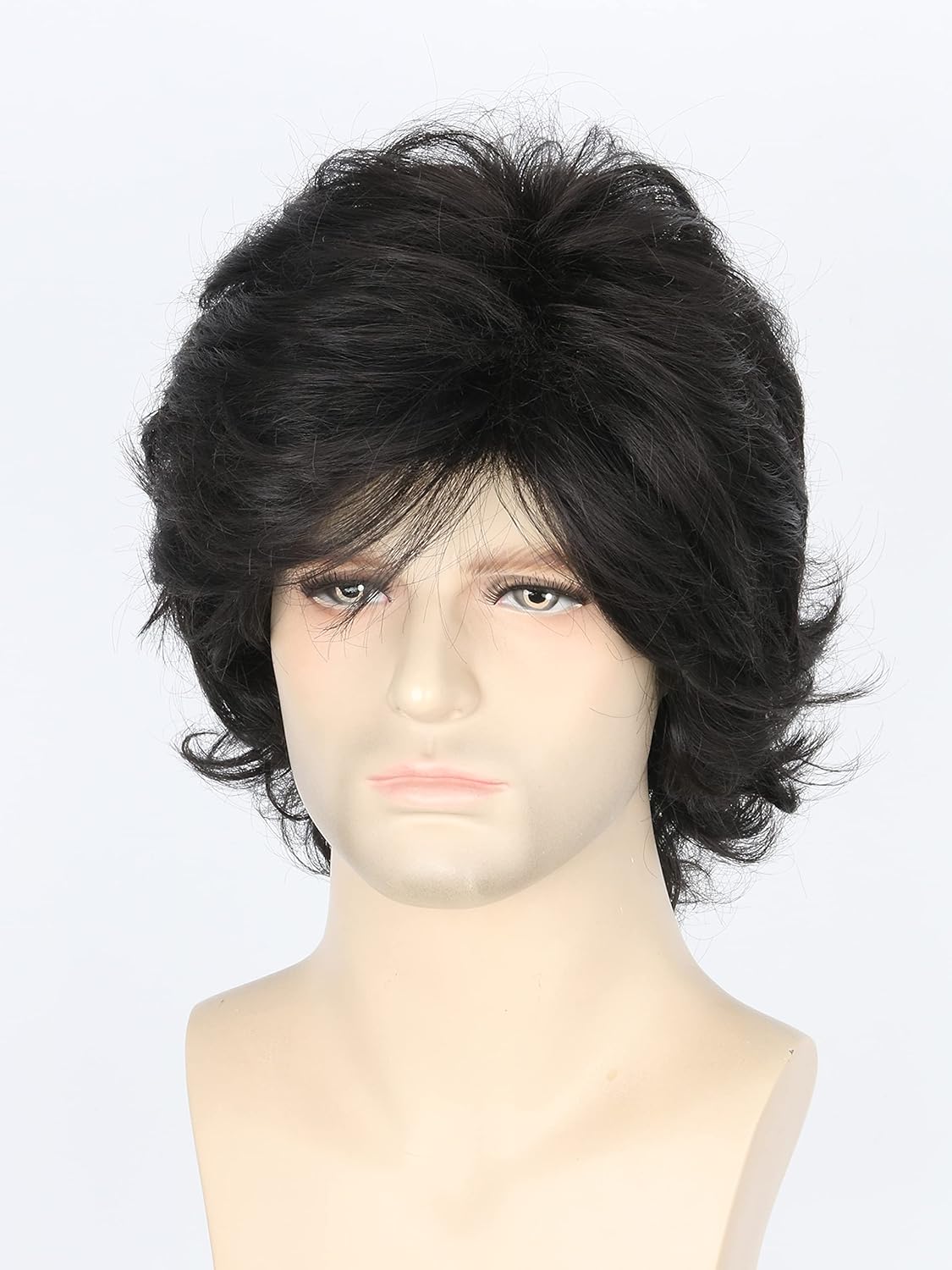 Men's Wigs 70s Wigs for Men Black Short Wavy Fluffy Wig Halloween Costume Wig - Image 2