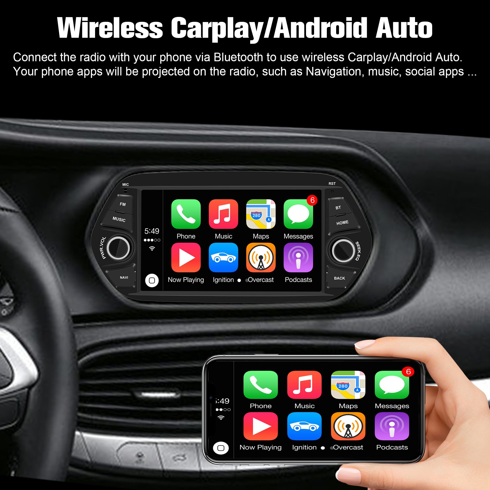 Android autoradio per FIAT TIPO EGEA 2015-2017 Android schermo stereo radio GPS Wireless Carplay, Android Auto, navigazione, Bluetooth, WIFI, FM/AM Radio [4G RAM+64G ROM]