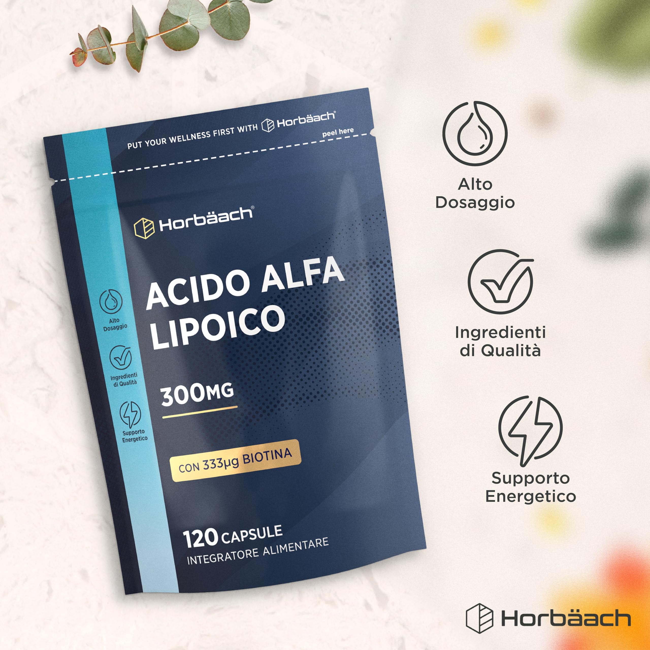 Acido Alfa Lipoico con 300ug Biotina per Capelli | 4 Mesi di Fornitura - 120 Capsule | Alto Dosaggio | Integratore Alimentare | Alpha Lipoic Acid | Horbaach