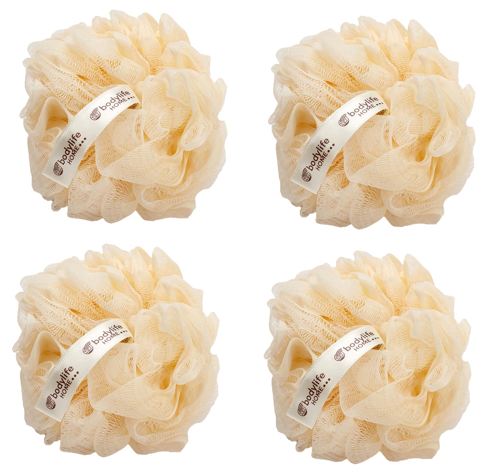 – Body Buffer, Puff, Exfoliating Bath & Shower Body Pouf, Scrunchie, Body Scrubber Cream 60g 4 Pack