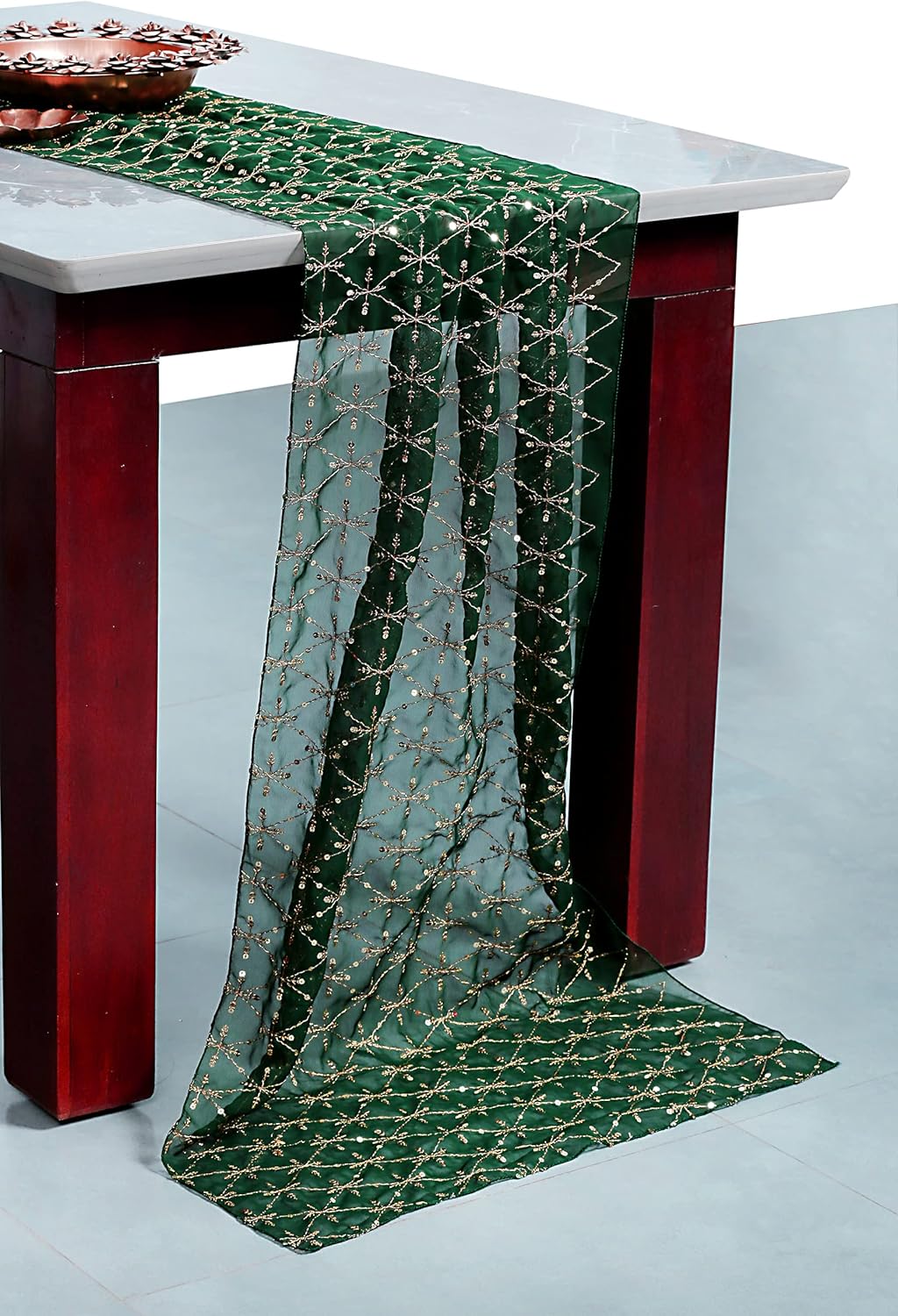 Pack of 12 Wedding 20” x 120 inches Glitter Metallic Sparkly Chiffon Table Runner for Wedding Décor for 10Ft Sequin Table Runner - Hunter Green