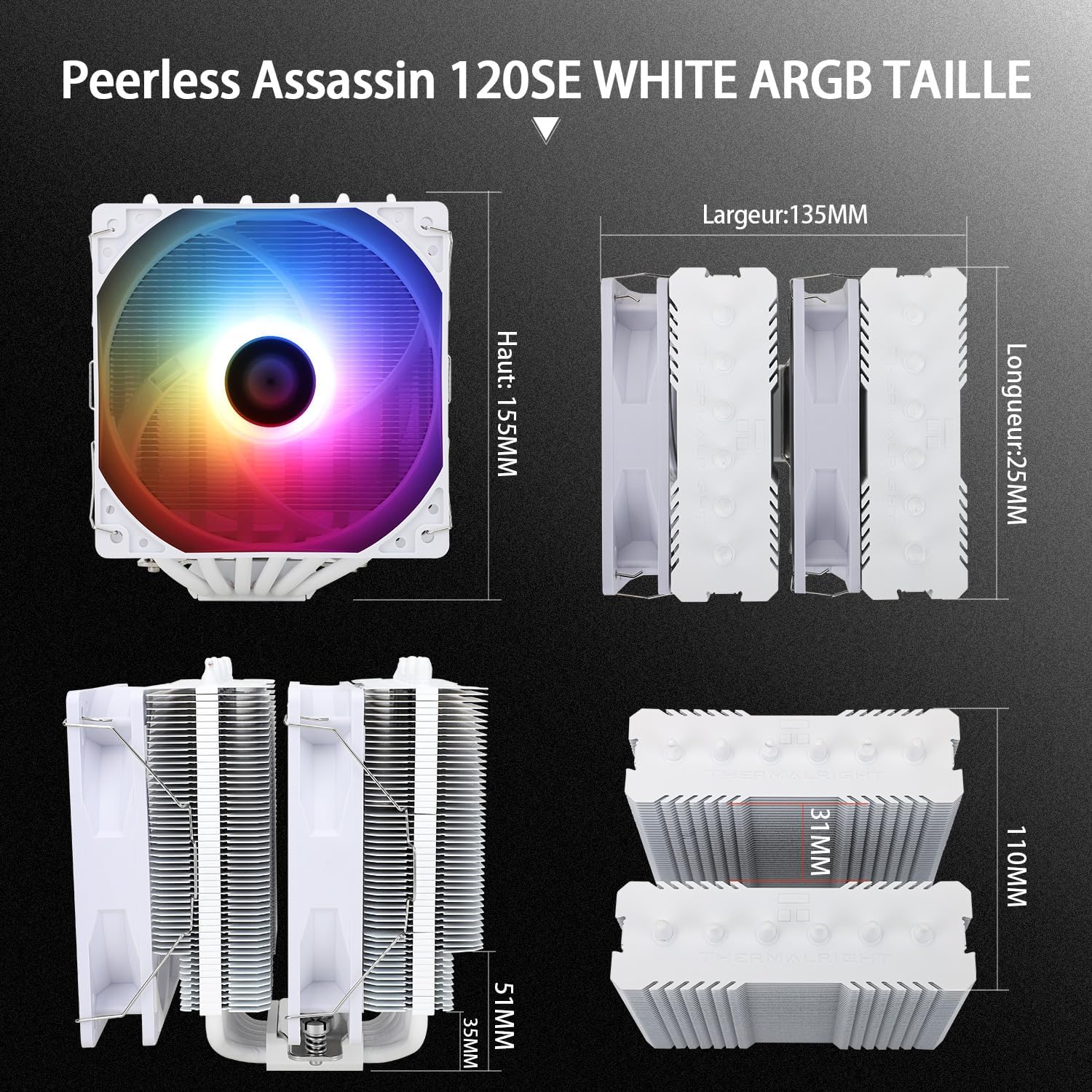 Thermalright Peerless Assassin 120 SE ARGB Enfriador de aire CPU, 6 tubos de calor Cpu enfriador,Ventilador doble 120mm C12CW-S PWM,tecnología AGHP, Para AMD AM4 AM5/Intel 1700/1150/1151/1200 5