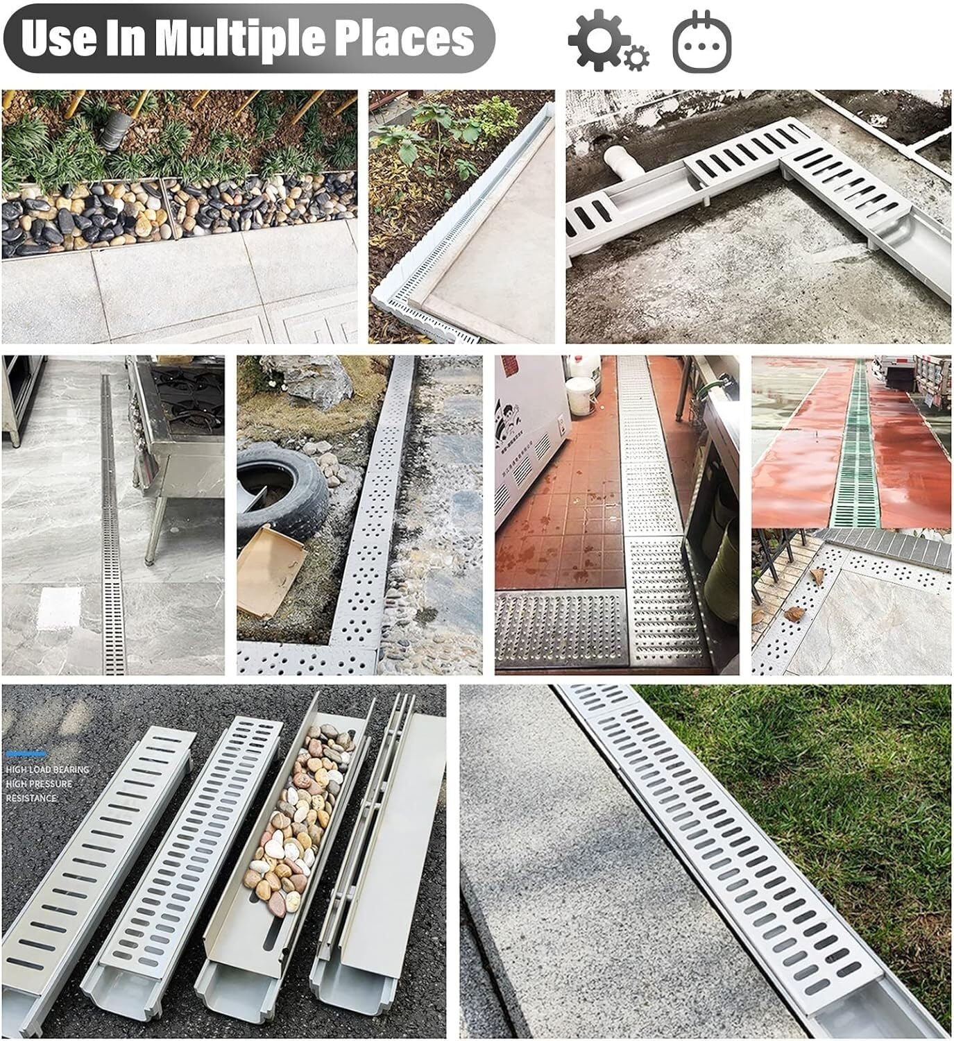 Cubierta para Canal de Drenaje, canaletas en Forma de U, Rejillas de Drenaje para Patios, entradas de vehículos y aceras, canaletas Decorativas para Pisos de jardín, Canal de Drenaje Pluvial