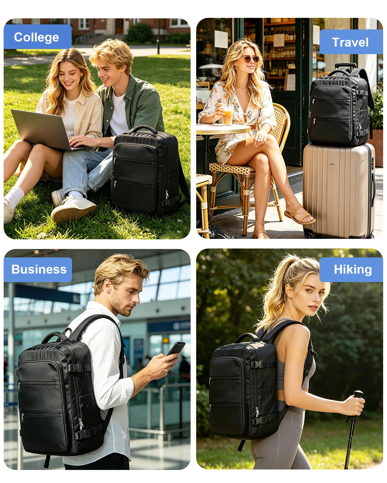 Zaino Ryanair 40x30x20 Zaino da Viaggio Aereo Bagaglio a Mano per Wizz Air 40x20x25 Borse Cabina Zaini Casual Donna Uomo per Laptop da 14 Pollici Scuola Lavoro Nero