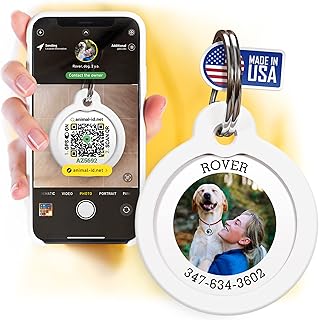 ROVERTAGS Photo Custom Tags for Dogs - Engraved Dog & Cat Tag - Pet Id Tag - Scannable QR Code Pet Tags for Location - Cats & Dog Id Tags Personalized with Online Profile - Funny Dog Tags (Small)