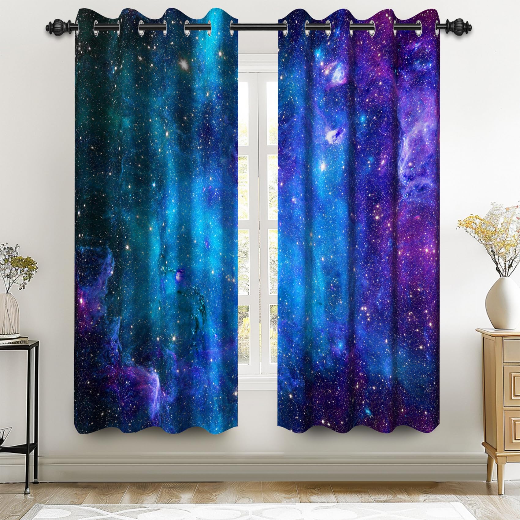Rideaux occultants bleu planète polyester 106,7x160cm ciel étoilé