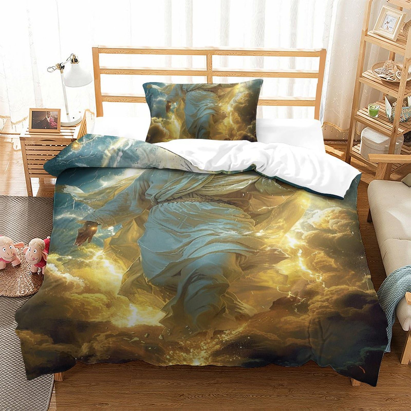 Housse de couette 135x200 Jésus 3D ensemble literie microfibre douce