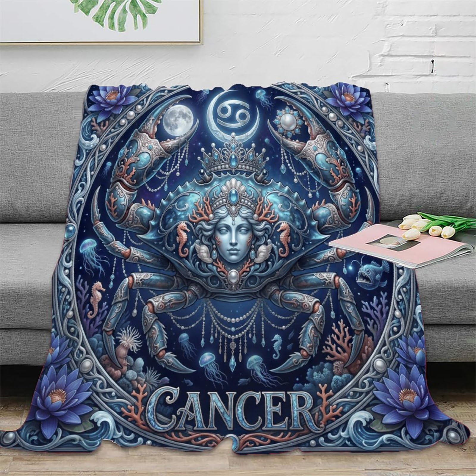 H3B8U2Y5 Zodiac Cancer Dreamy Crab Warm Throw Blanket, Bedroom Couch Travel