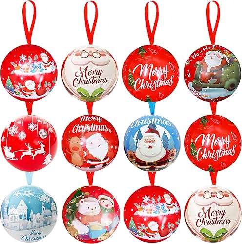 12 unidades de decoraciones colgantes de bolas de caramelo de Navidad, bolas de caramelo de hojalata, colgante de bola colgante de árbol de Navidad 12 unidades de decoraciones colgantes de bolas de caramelo de Navidad, bolas de caramelo de hojalata, colgante de bola colgante de árbol de Navidad