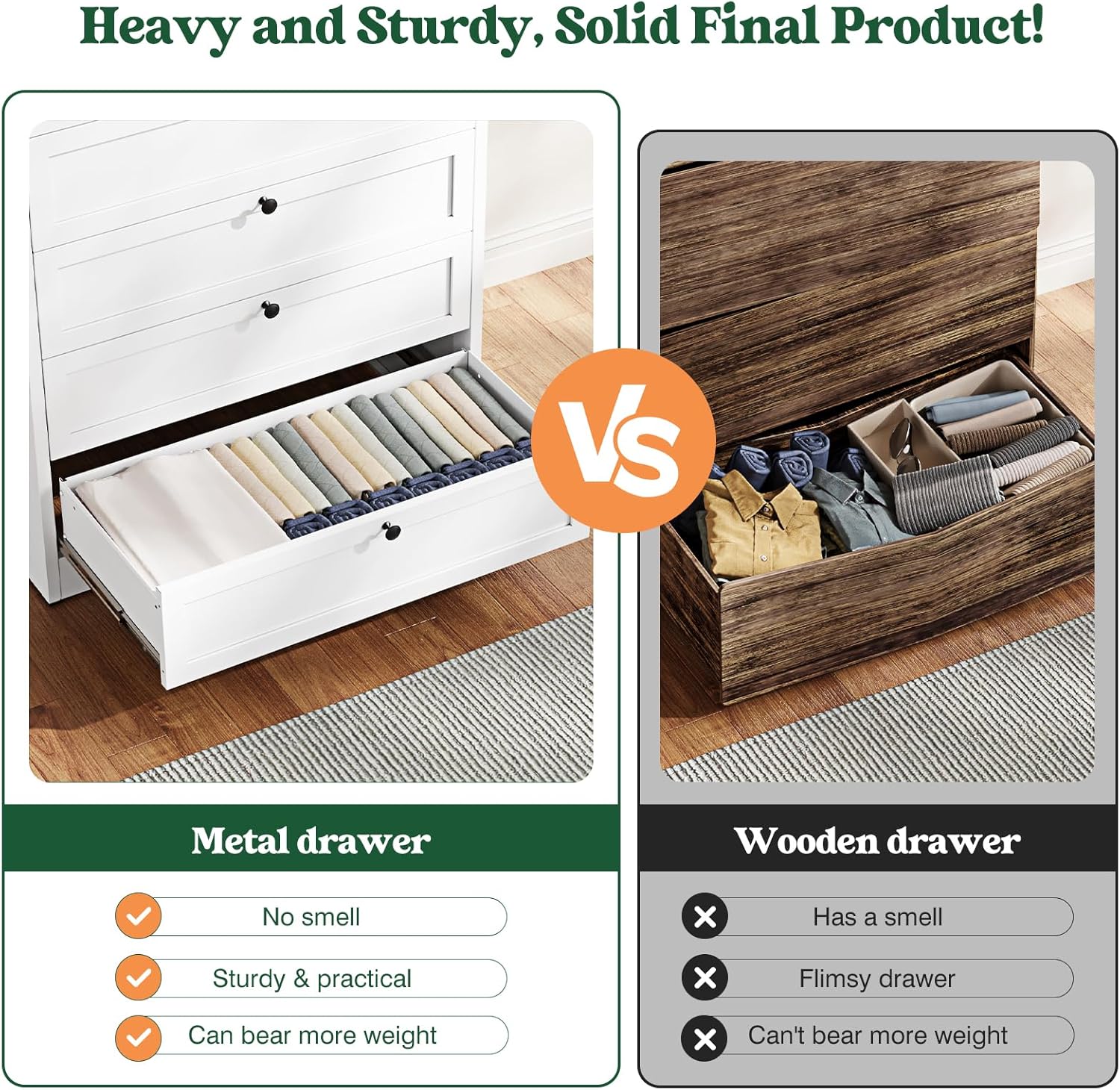 Letaya Tall White Dresser for Bedroom, 5 Drawer Metal Closet Dressers Chests, Modern Storage Organizer Unit, Large Storage Space Drawer Storage Cabinet for Bedroom, Entryway, Hallway