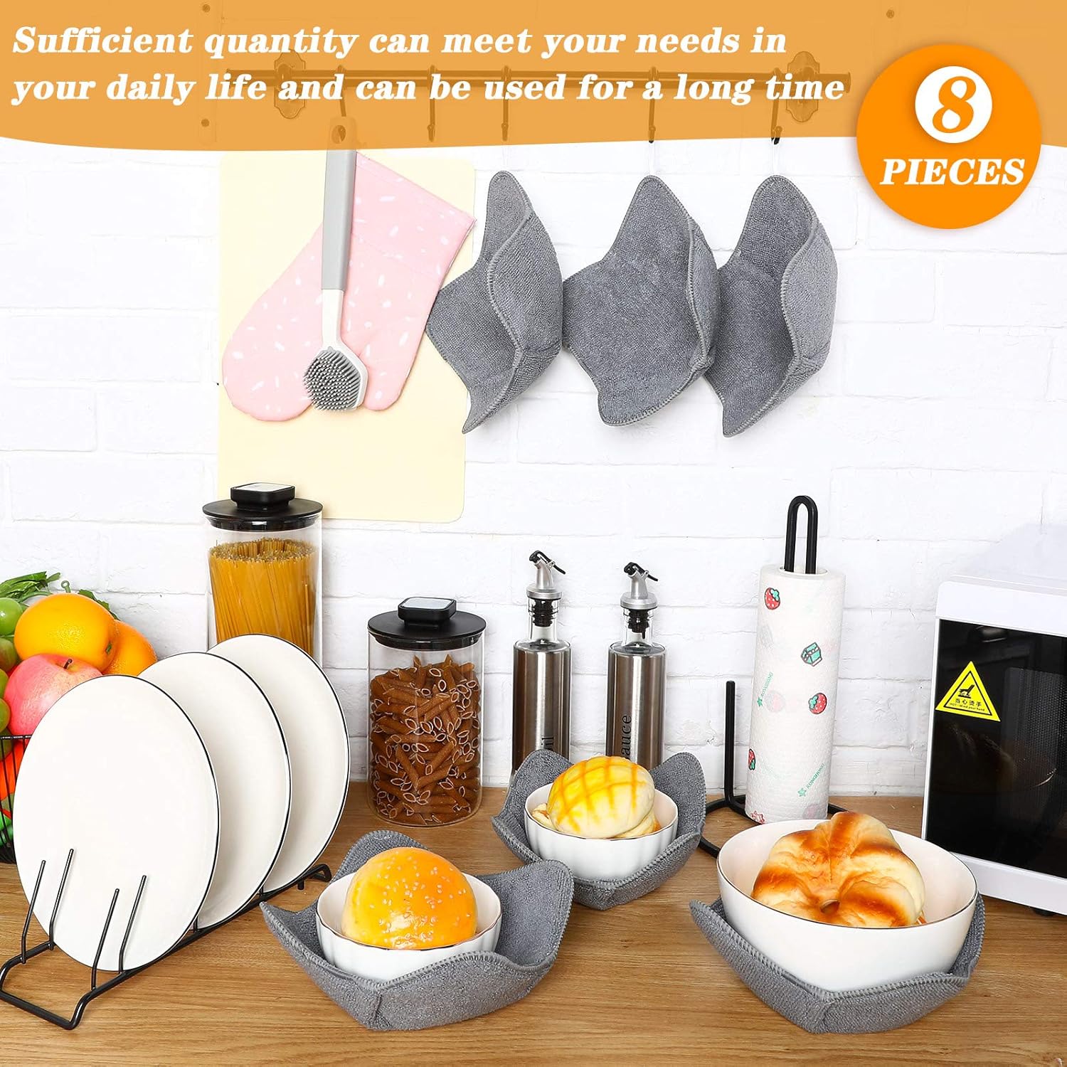  | 8 Pieces Bowl Holders Microwave Safe Bowl Pot Holder for Hot Soup, Food, Meals (Grey): Soup Bowls